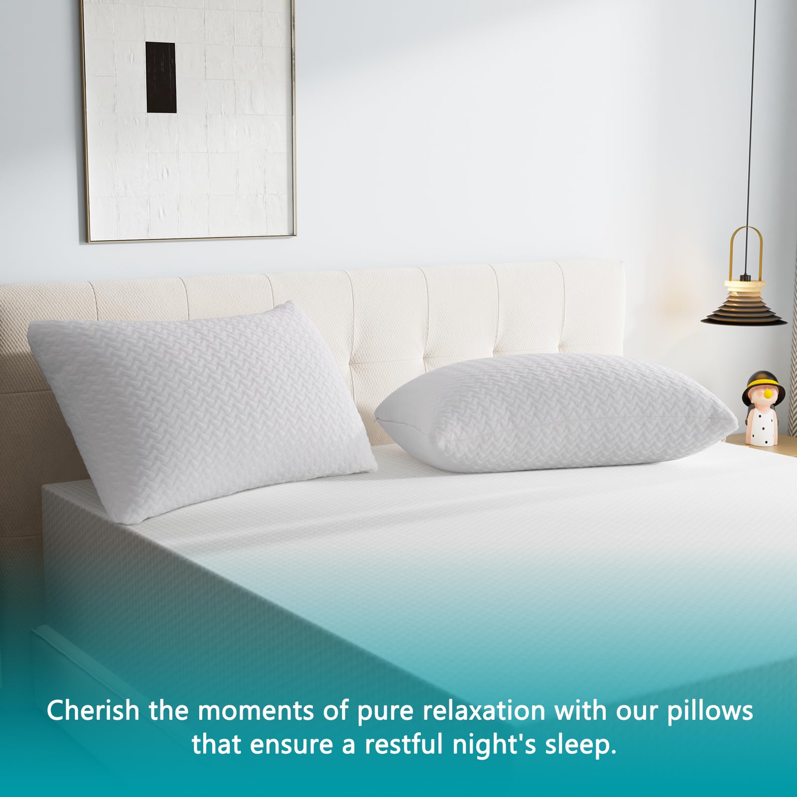 Cooling Shredded Memory Foam Pillows 2 Pack - Queen Size Bed Pillows for Side, Back & Stomach Sleepers - Breathable & Washable Cover (20x30 Inches) - Perfect for Hot Sleepers, Neck Pain Relief & Better Sleep