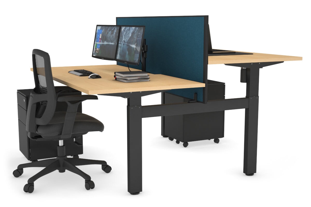 Adjustable Height 2-Person H Bench Workstation - Black Frame [1200L x 800W with Cable Management] - Perfect for Office, Home Workspace & Collaborative Work Environments