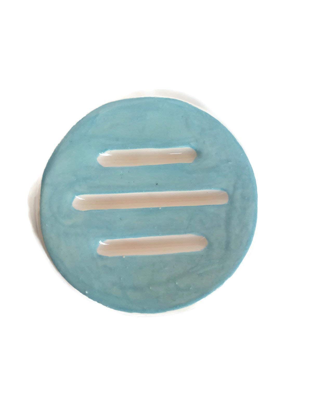 Ceramic Soap Dish and Sponge Holder for Bathroom or Kitchen - Turquoise Blue | Non-Slip Drainage Tray for Showers, Sinks, and Countertops