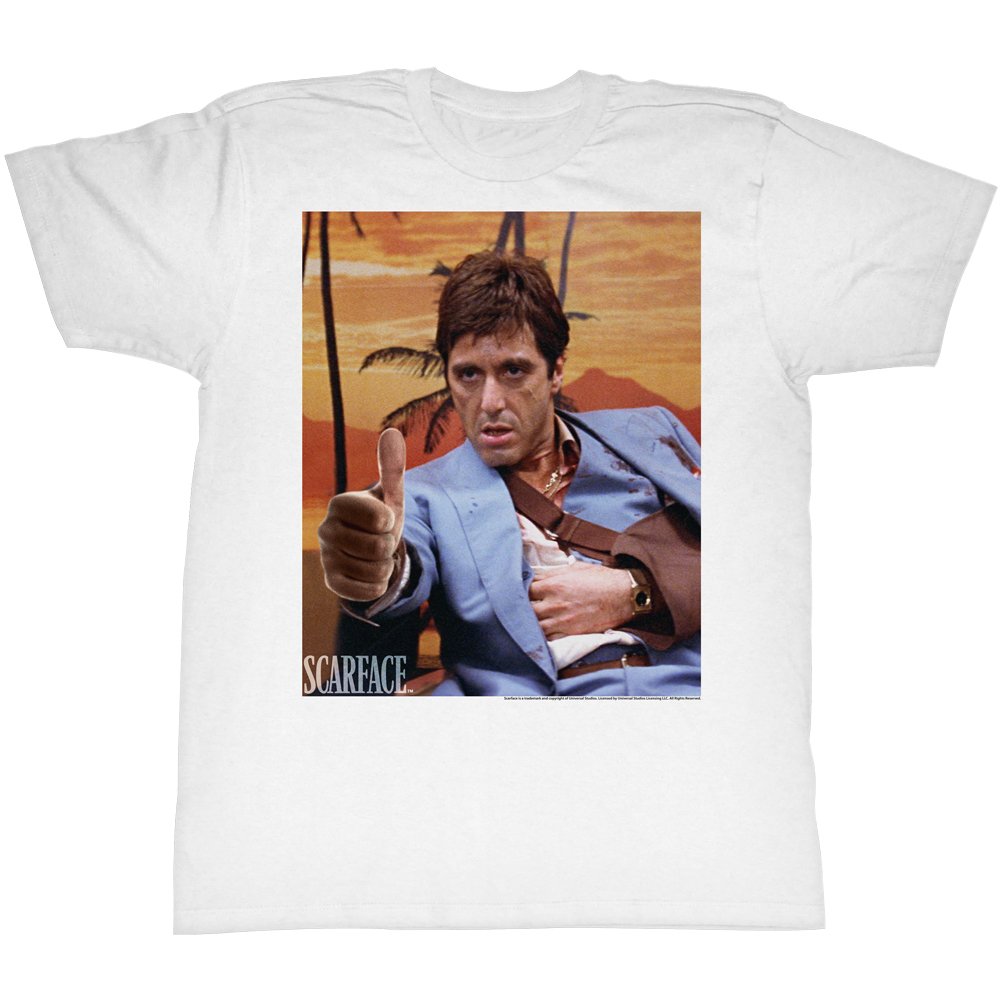Scarface Movie T-Shirt - Classic Crime Thriller Drama Tee with Thumbs & Ammo Design | Perfect for Movie Fans, Gangster Theme Parties & Casual Wear