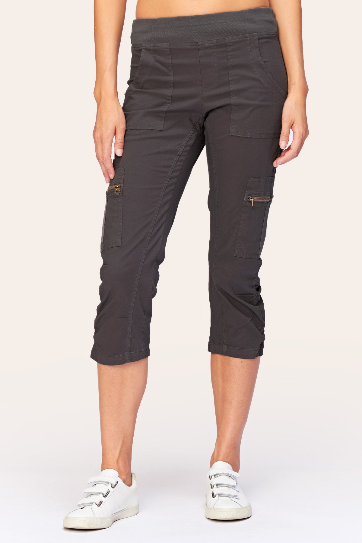 Nadia Crop Top - Women's Charcoal Black Stretchy Casual Shirt for Yoga, Workout & Everyday Wear