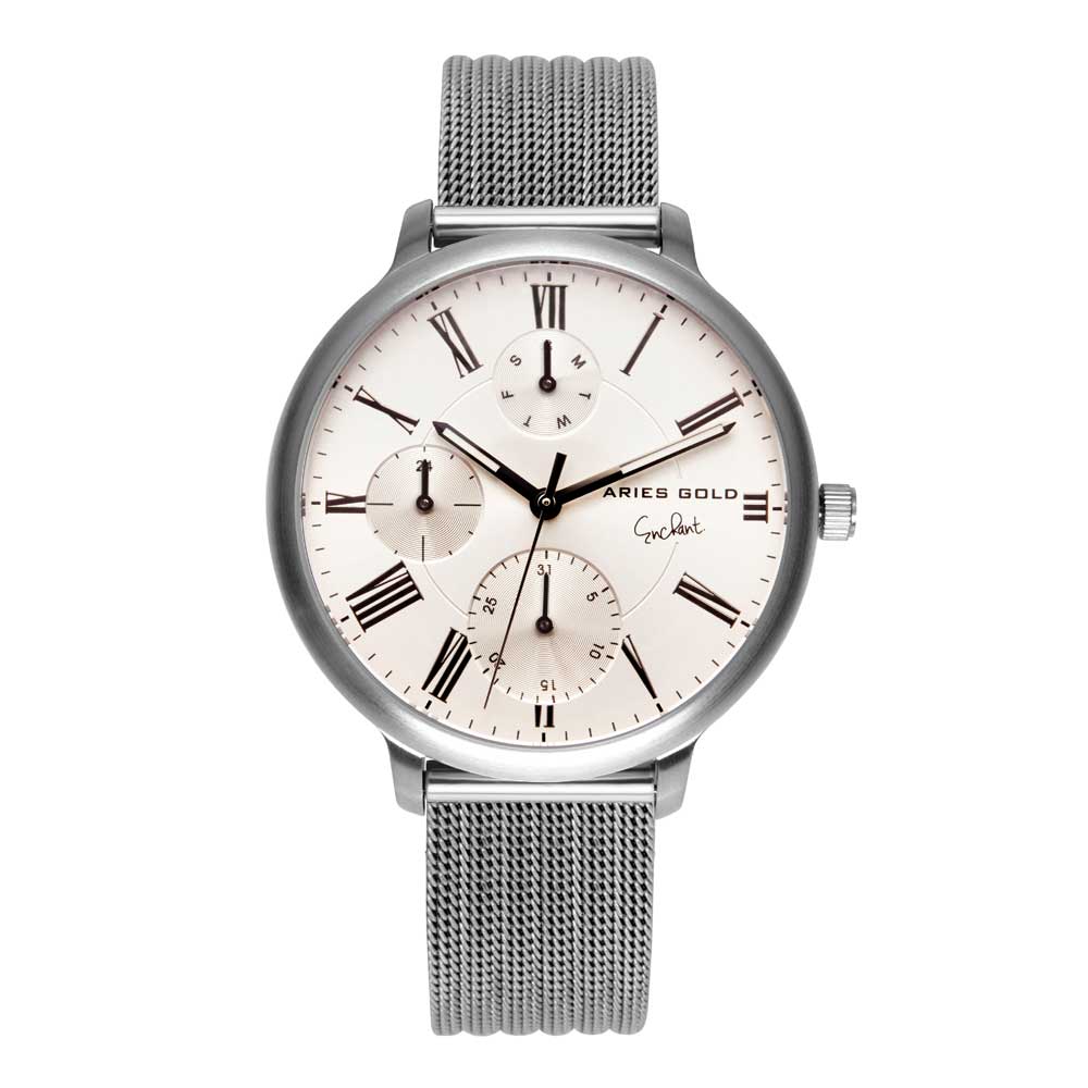 ARIES GOLD VOYAGE Silver Stainless Steel Women's Watch with Mesh Strap - Elegant & Durable Timepiece for Everyday Wear, Office & Special Occasions
