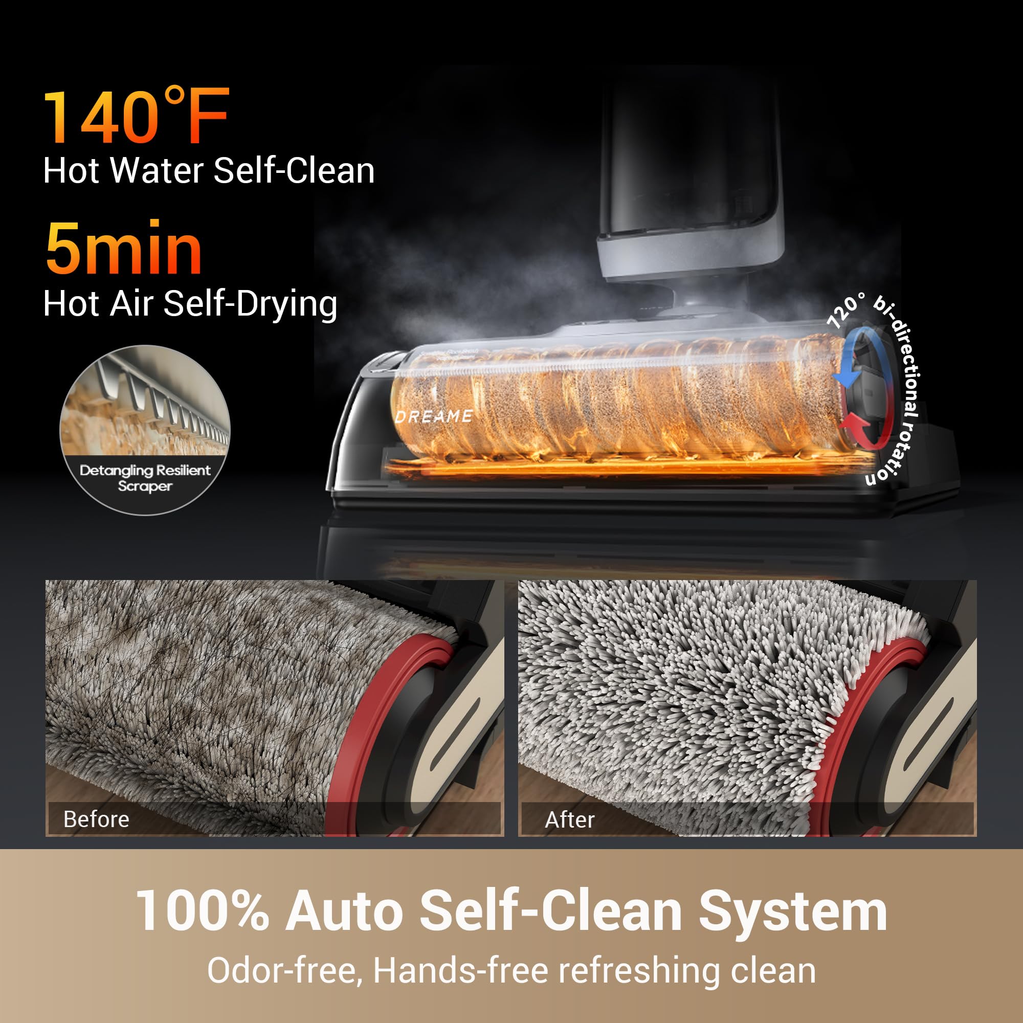 Dreame H14 Cordless Wet Dry Vacuum Cleaner and Mop - 180° Lie-Flat Design, 140°F Self-Cleaning Brush, 5-Minute Hot Air Drying | Powerful Suction for Hard Floors, Pet Hair & Sticky Messes | Ideal for Kitchen Spills, Bathroom Cleaning & Whole-House Maintenance
