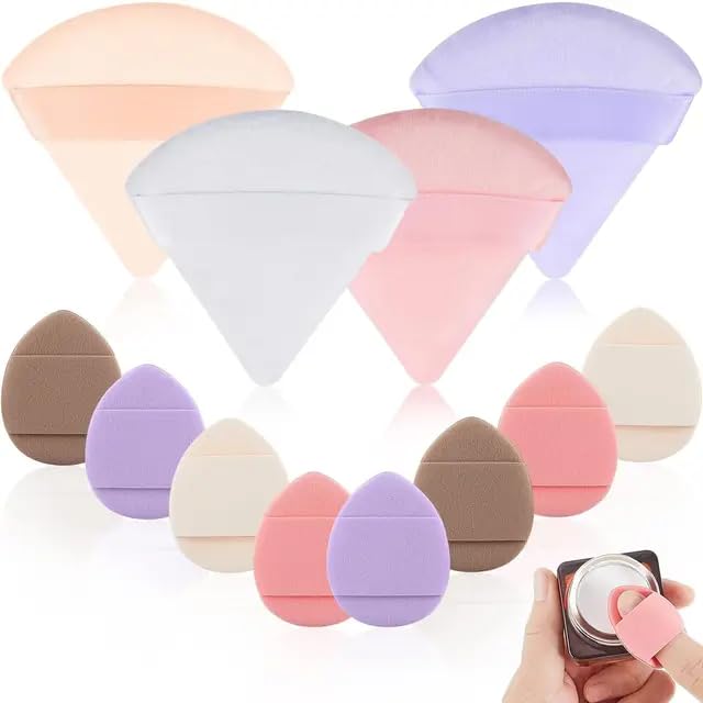BANIRA 6-Triangle Powder Puff & 4-Mini Finger Makeup Sponges Set - 10PCS Multicolor Beauty Blender for Flawless Foundation & Concealer Application - Perfect for Travel, Professional Makeup & Everyday Use