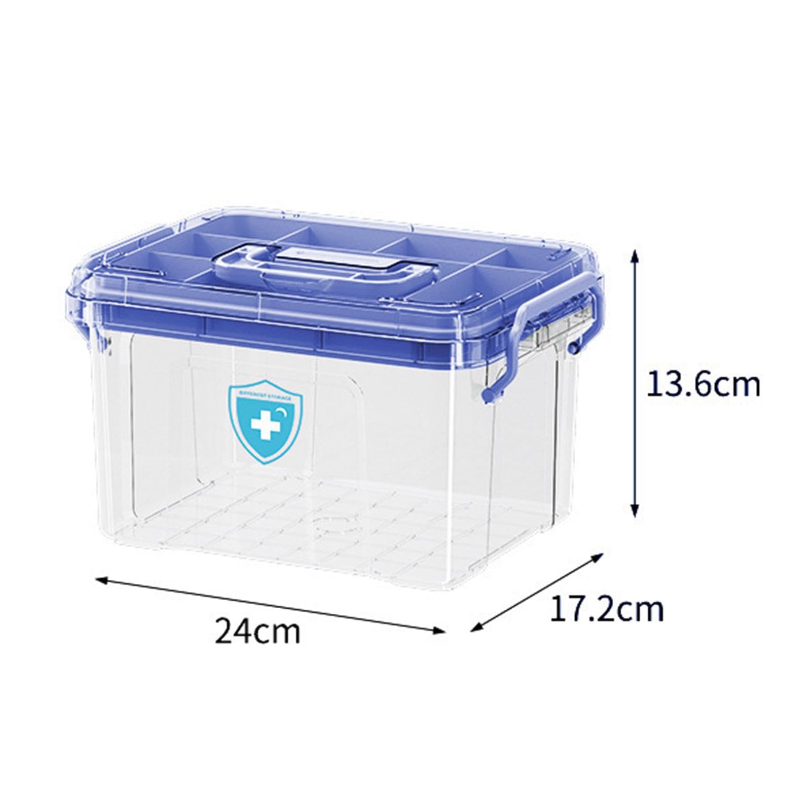 Portable Medicine Storage Box with Handle - First Aid Kit Organizer for Emergency, Home, Office, Car & Travel - Compact Blue Medical Supply Container (Medium Size) - Perfect for Dorms, Vehicles & Outdoor Activities