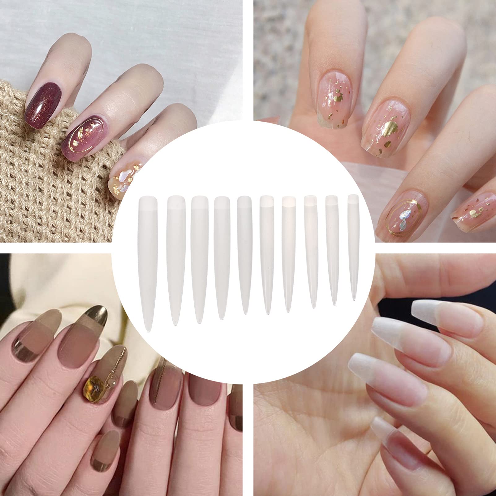 Beaupretty 120pcs Full Cover Long Fake Nails - Professional Acrylic False Nails for Manicure, Natural Colors, Durable & Reusable - Perfect for Nail Salons, Women, Girls, Wedding, Party & Daily Wear