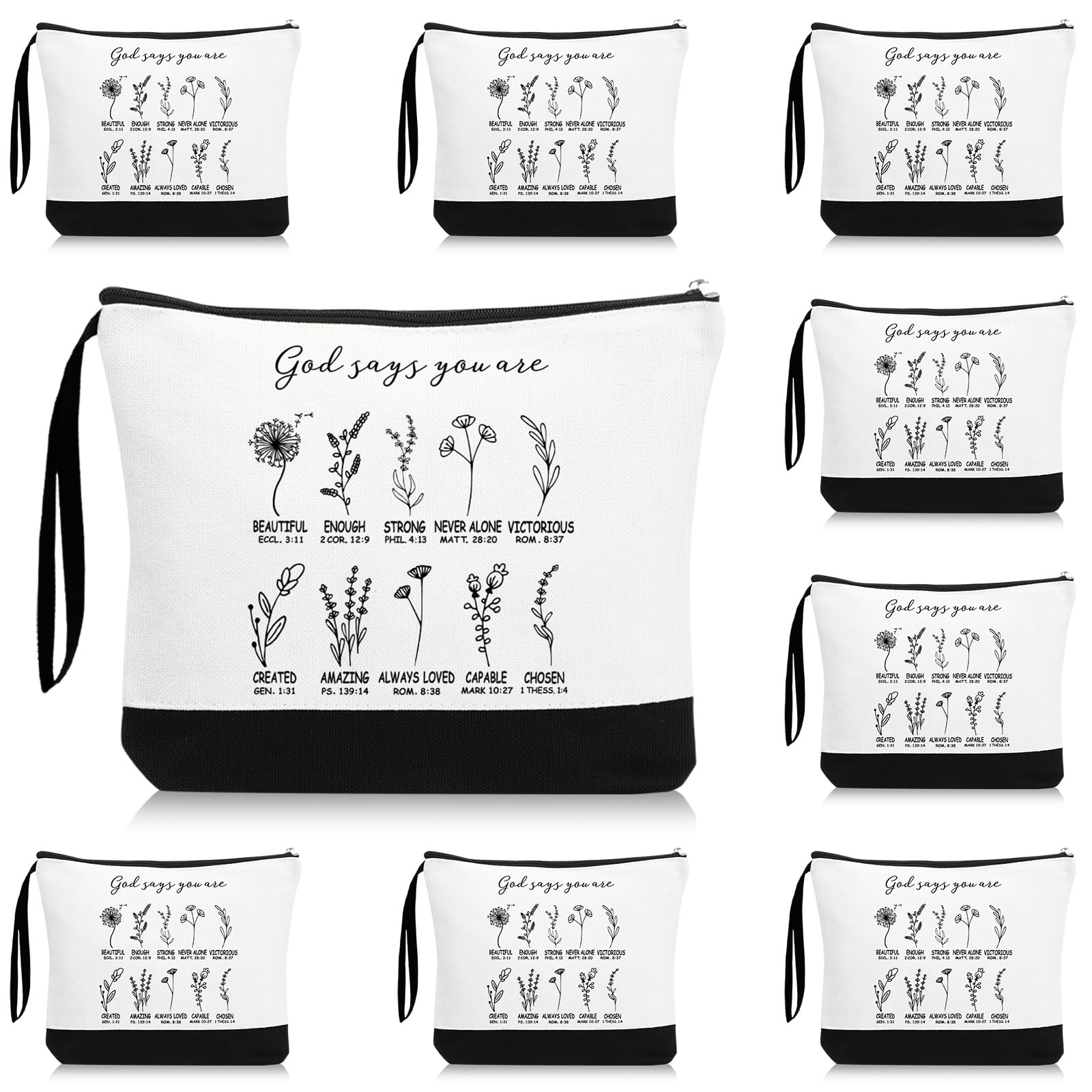 20 Pack Christian Cosmetic Bags with Bible Verses - Floral Religious Makeup Pouch with Zipper for Women - Inspirational Gifts for Church Ladies, Mothers Day, Bible Study & Daily Devotional Use