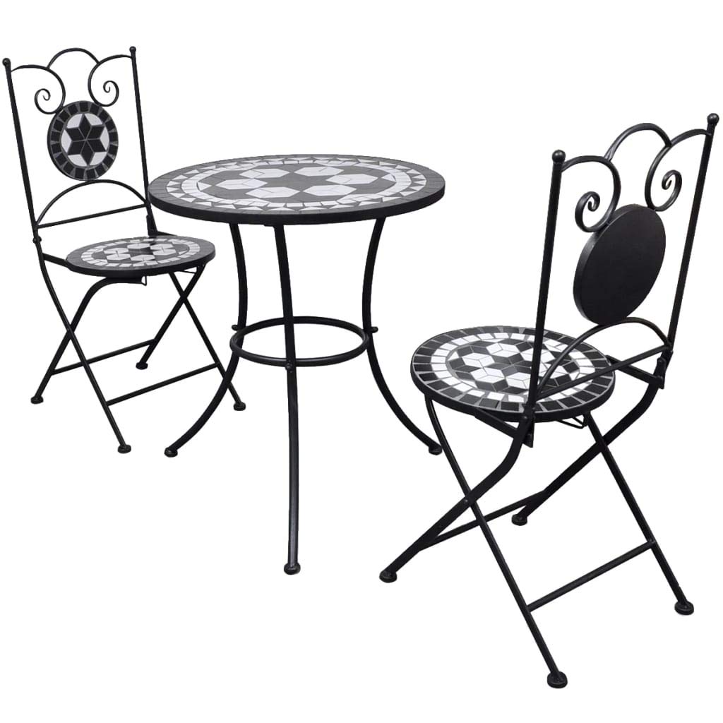 3 Piece Black and White Cast Aluminum Bistro Set with Ceramic Tile Top - Outdoor Patio Dining Chairs & Table for Garden, Yard, Balcony - Vintage Antique Copper Finish - Perfect for Small Spaces, Coffee Breaks & Al Fresco Dining