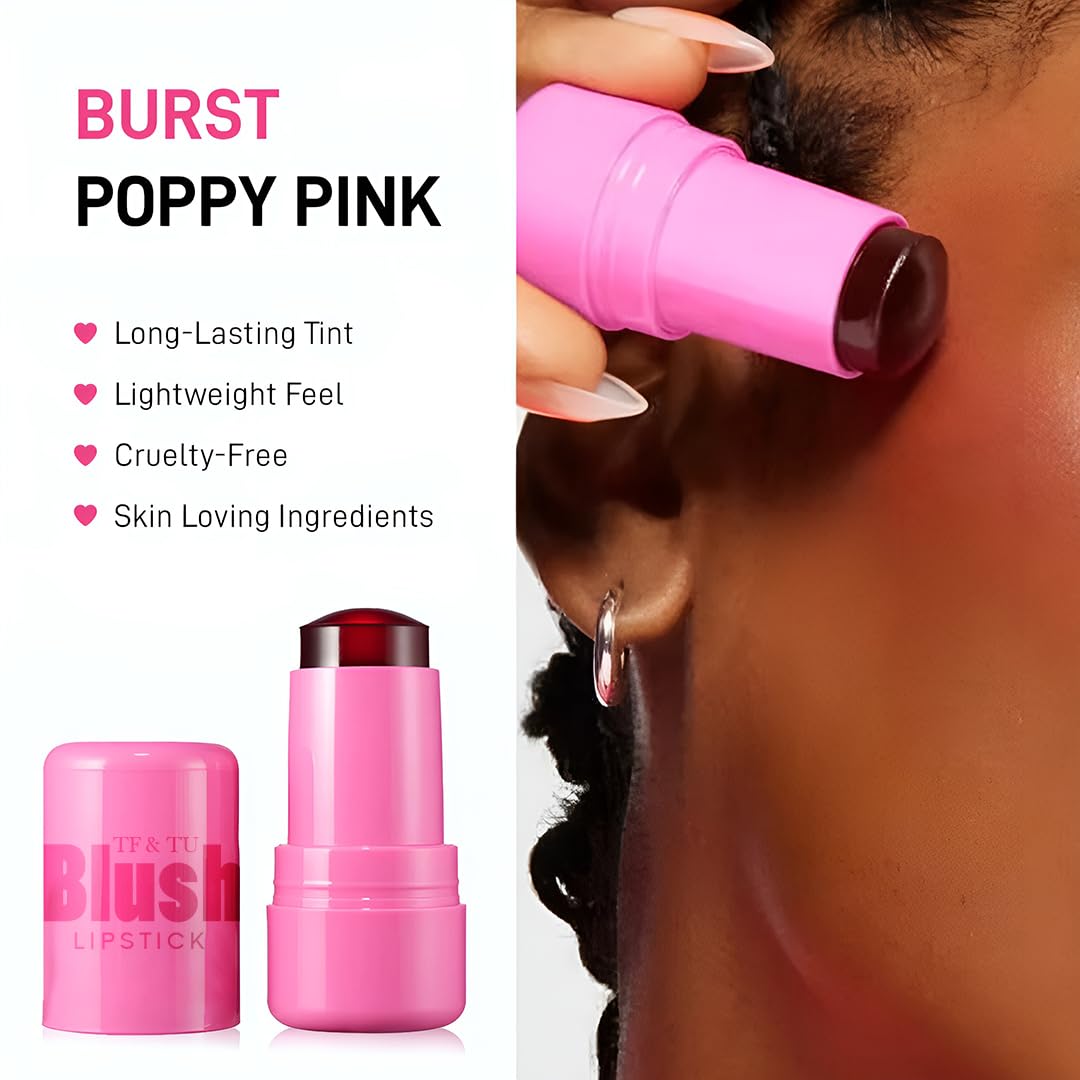 Multibrite Stain Lip Burst Poppy Pink Lip Gloss - Long Lasting Hydrating Lipstick with High Shine Finish - Perfect for Everyday Wear, Date Night & Special Occasions