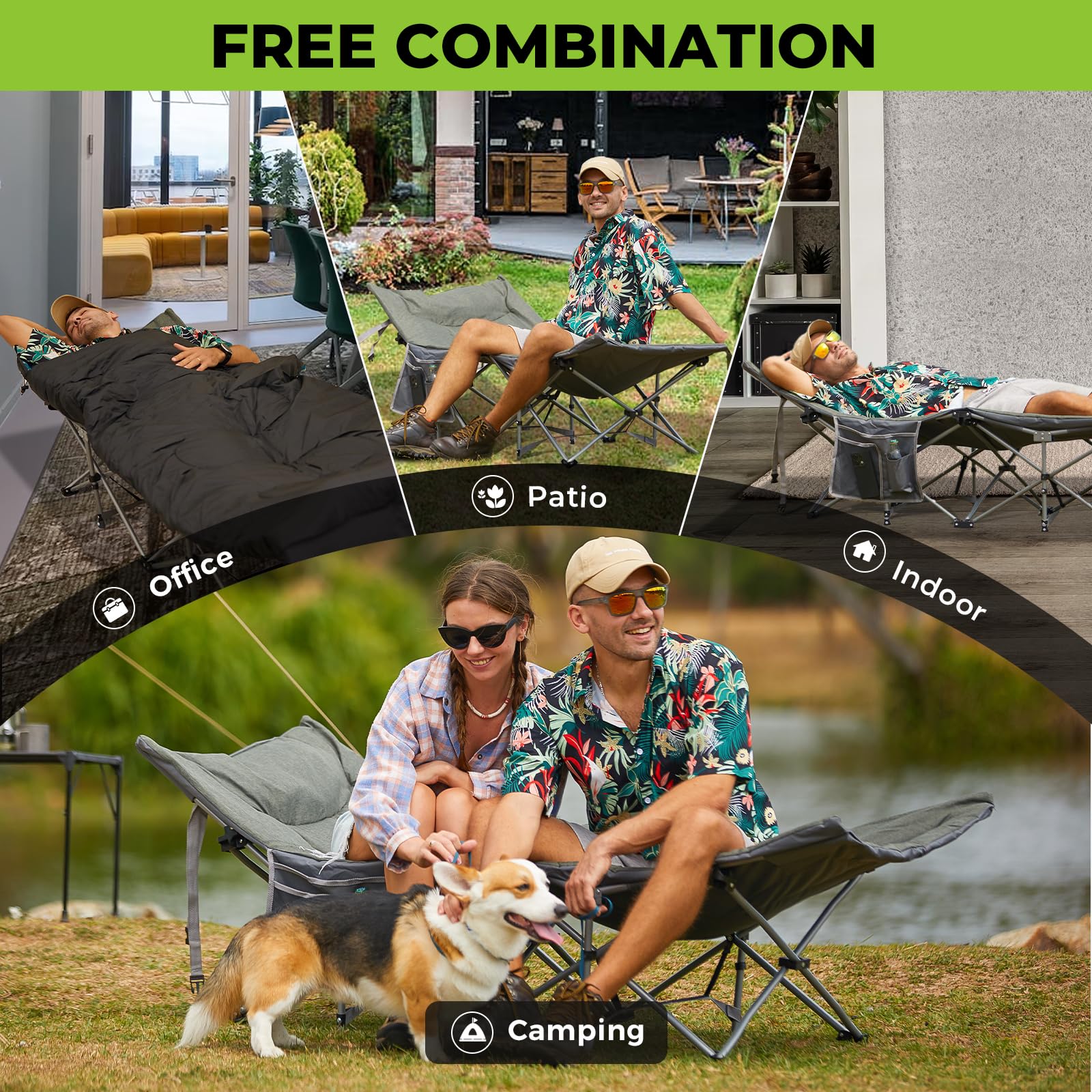 FUNDANGO Heavy Duty Camping Cot for Adults - Portable Folding Camp Bed with Padded Mattress & Carry Bag - Perfect for Outdoor Travel, Hiking, Backpacking & Emergency Preparedness - Gray