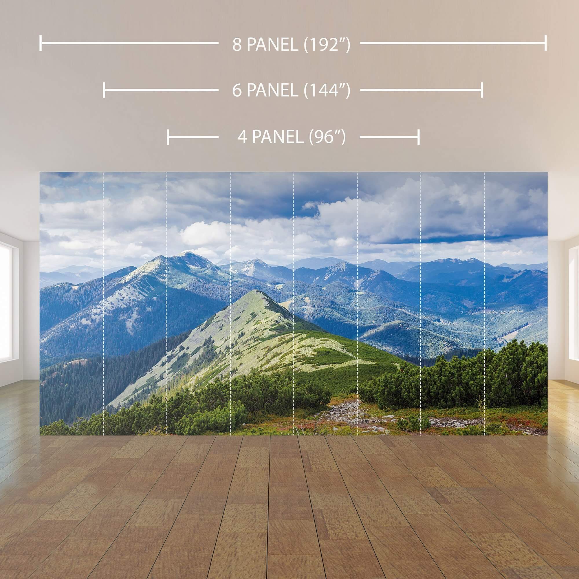 Green and White Mountain Landscape Peel and Stick Removable Wall Mural 5280 - Self-Adhesive Wallpaper for Home Decor, Bedroom, Living Room, Office