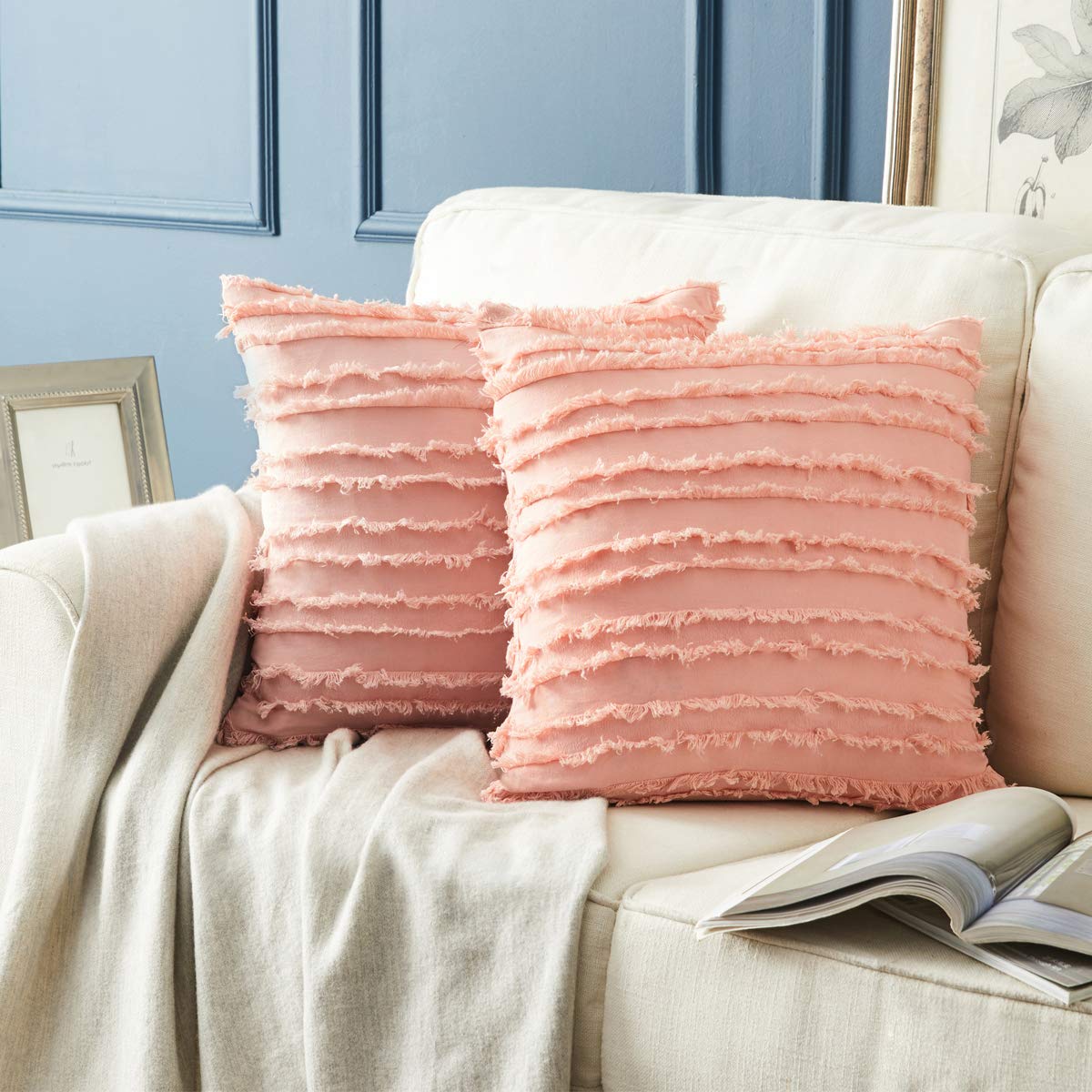 GIGIZAZA 26x26 Inch Blush Pink Square Decorative Throw Pillow Covers - Soft Cotton Boho Couch Cushion Covers for Living Room, Bedroom & Sofa Decor - Home Decor Accent Pillows for Stylish Interior Design