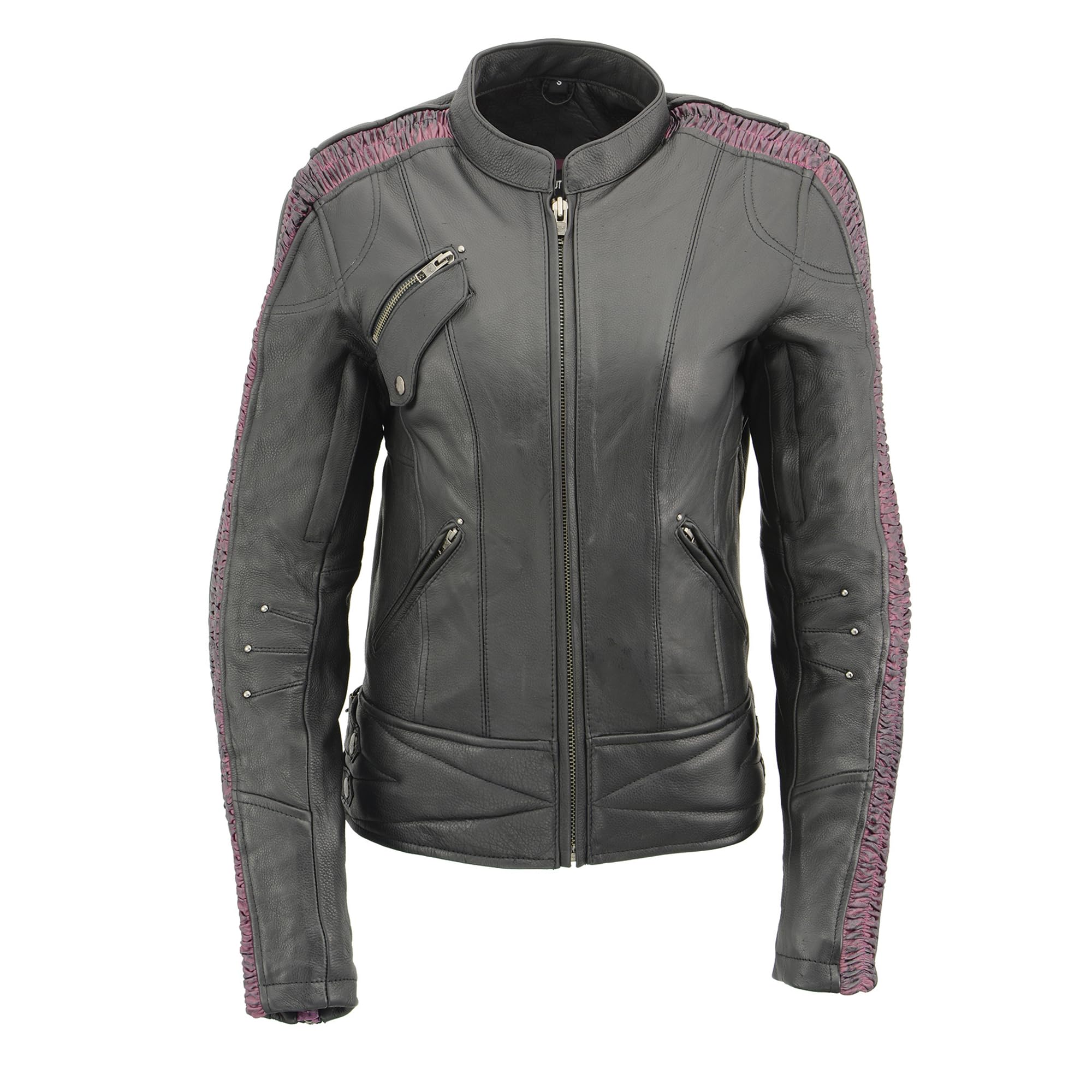 Milwaukee Leather Women's Black Purple Fuchsia Racer Jacket with Phoenix Studs & Embroidery MLL2570 - Perfect for Motorcycle Riding & Biker Fashion
