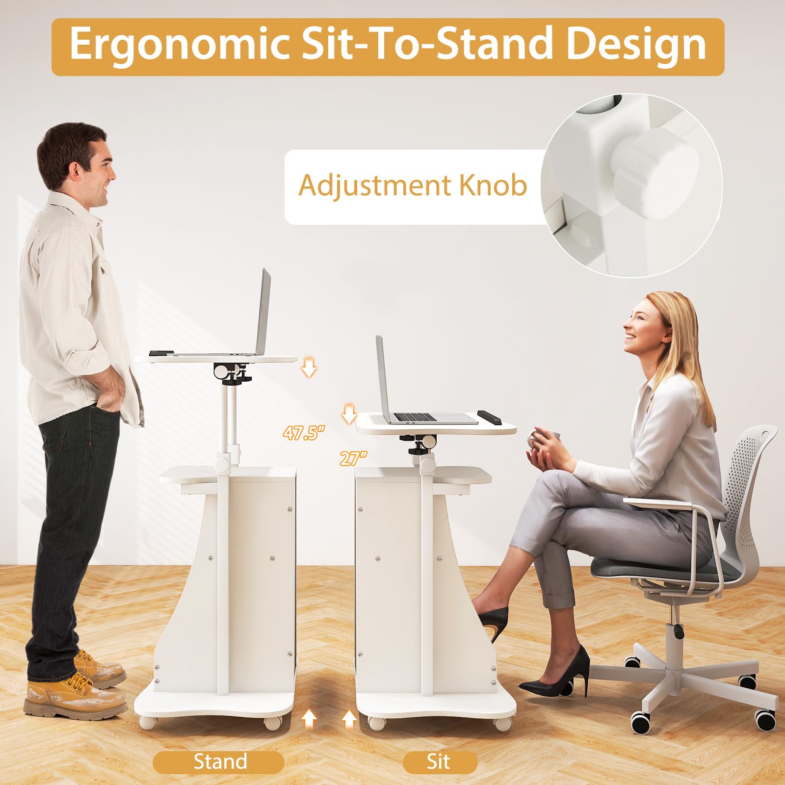 Tangkula Adjustable Mobile Lectern Podium Stand - Rolling Laptop Desk Cart with Swivel Top, Wheels & Storage - Perfect for Home Office, Classroom, Church & Conference Presentations