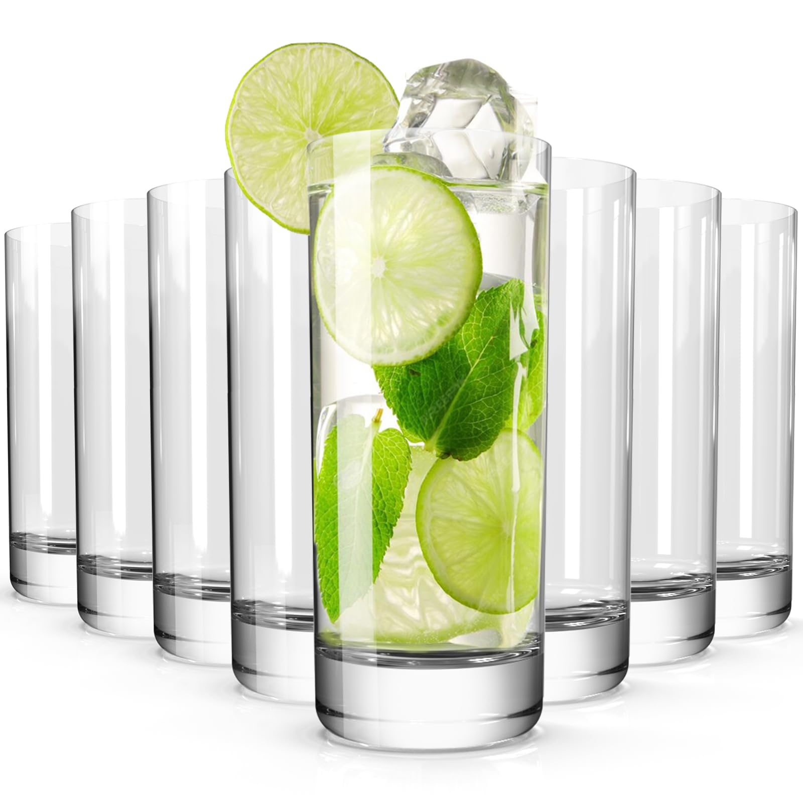 8-Piece 13oz Drinking Glasses Set - Highball Glass Cups for Beer, Juice & Cocktails - Collins Water Glasses for Bar & Kitchen - Perfect Gift for Mom - Ideal for Parties, Home Bars & Everyday Use