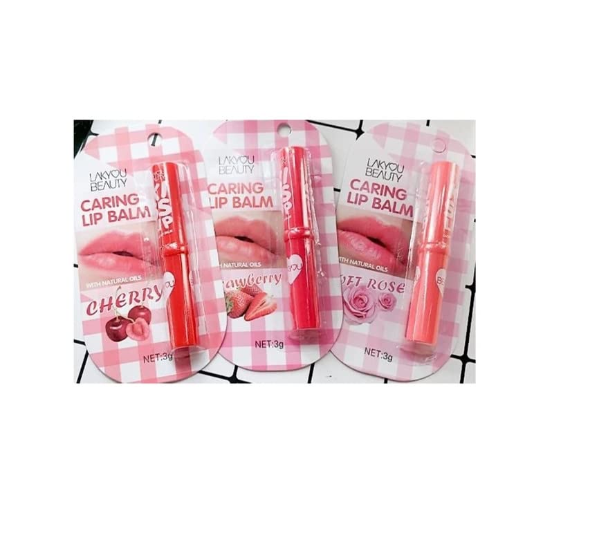 ARRX Beauty 24H Moisturizing Lip Balm Set - Strawberry, Cherry, Soft Rose (Pack of 3, 9g) | Long-Lasting Hydration for Dry Lips | Perfect for Daily Use, Travel & Gift Giving