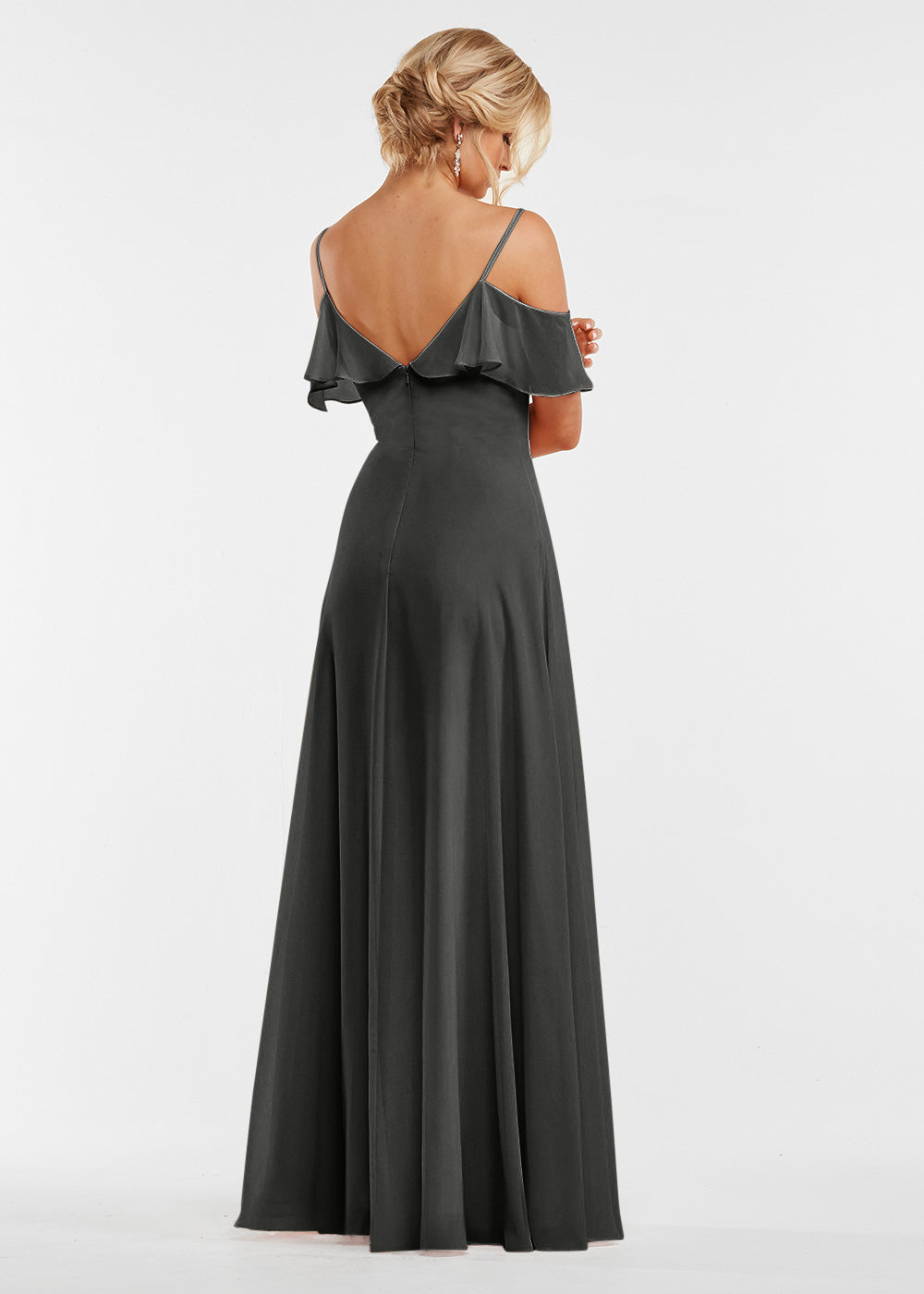 Elegant Off Shoulder Ruffled Chiffon Bridesmaid Dress - Perfect for Weddings, Prom, and Formal Events