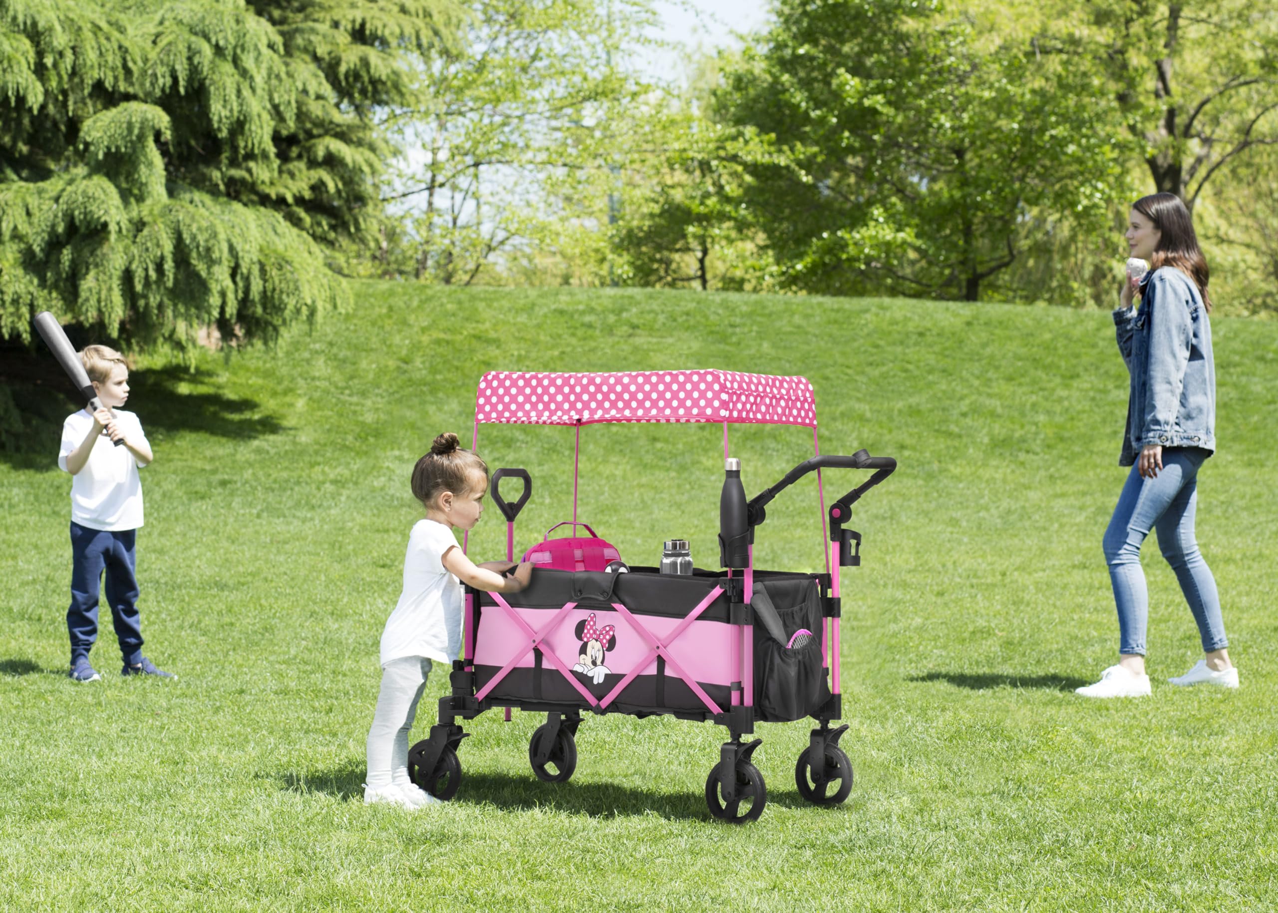 Disney Minnie Mouse Stroller Wagon for Kids by Delta Children - Lightweight Foldable Baby Stroller with Canopy for Outdoor Walks, Shopping & Travel