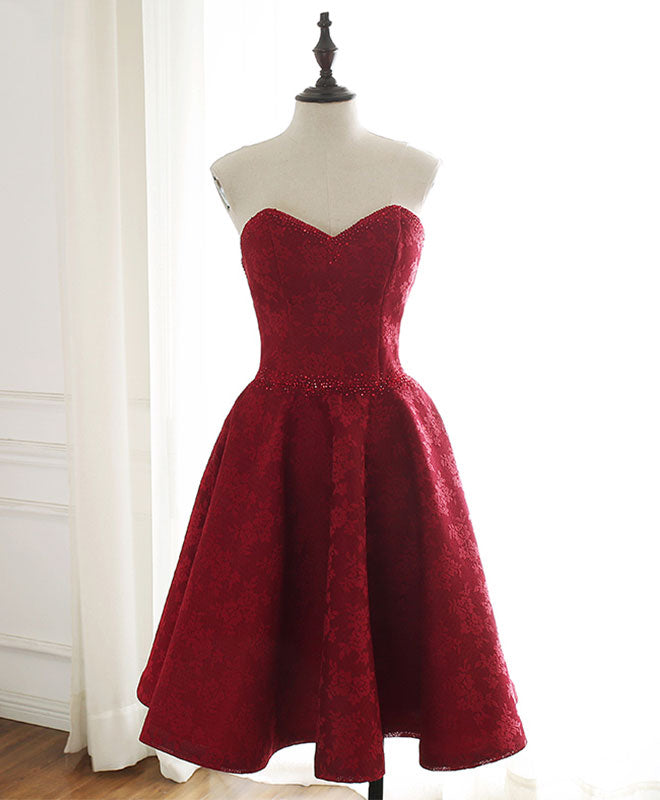 Burgundy Sweetheart Lace Short Prom Dress - Elegant Homecoming Gown for Women | Perfect for Prom Night, Formal Dances & Special Occasions