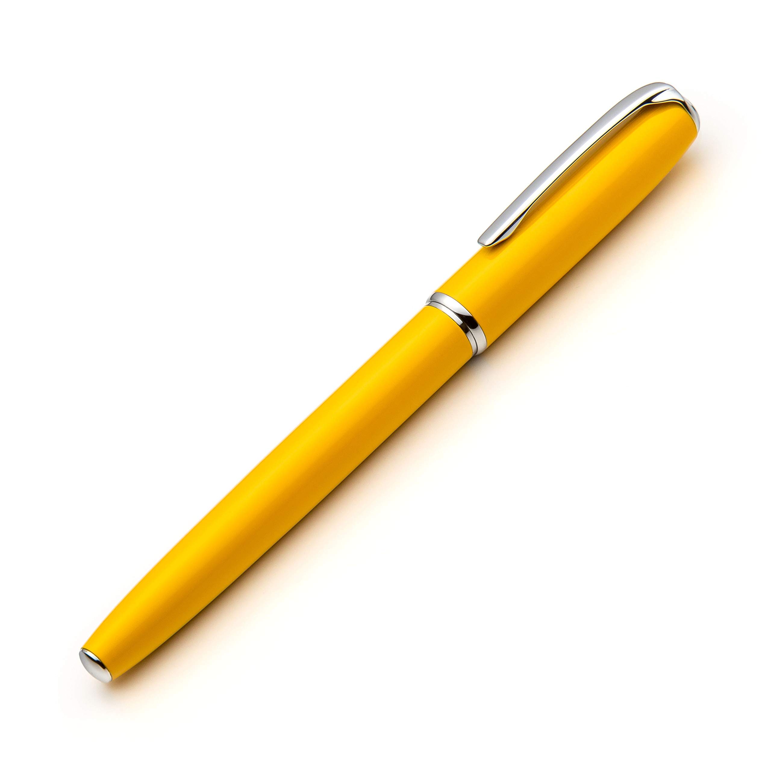 Premium ZenZoi Yellow Fountain Pen for Women & Men - Smooth Writing Schmidt Fine Nib Luxury Gift Set with Converter & 2 Ink Refills - Elegant Professional Journaling Pen for Office, School & Calligraphy