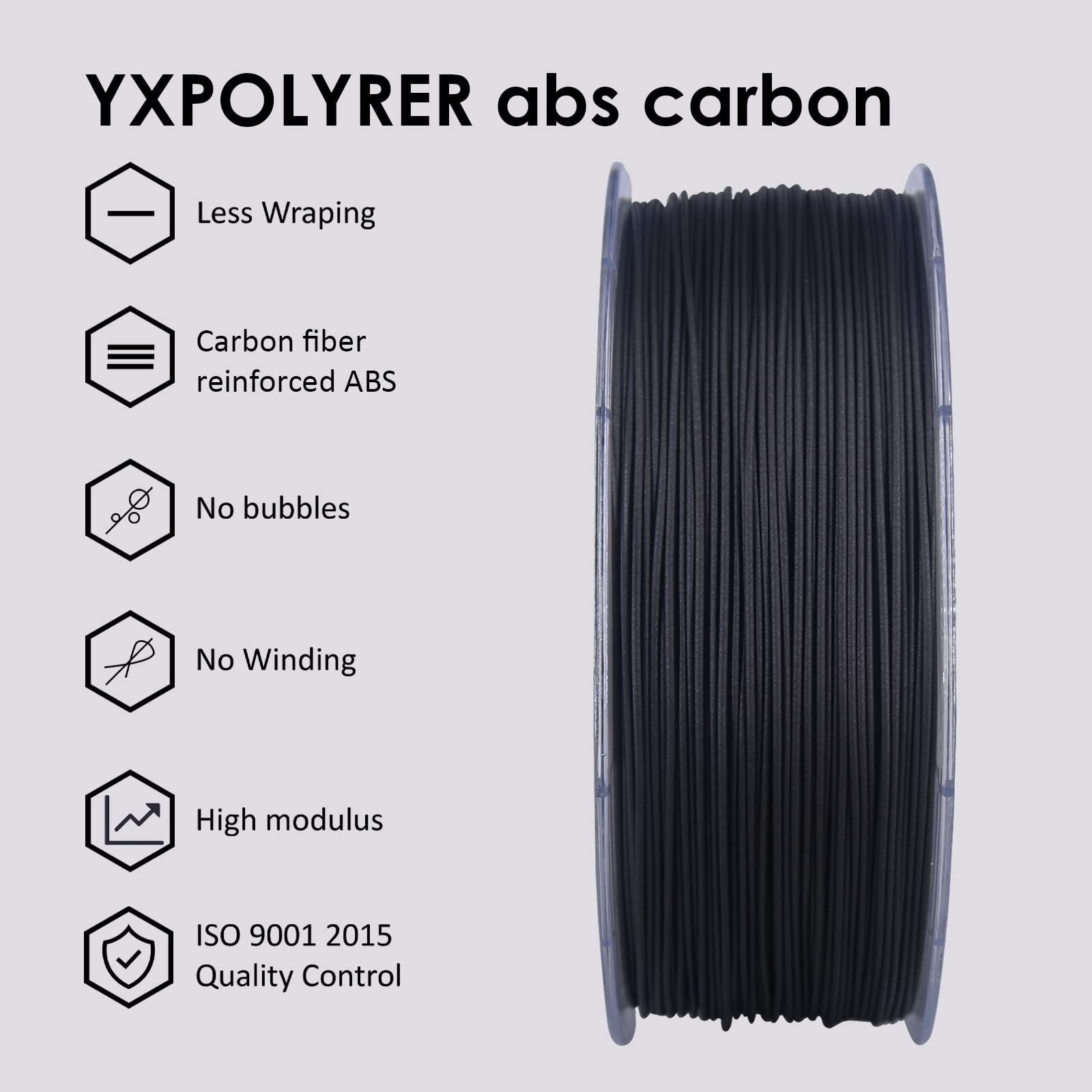 YXPOLYER Carbon Fiber ABS Filament 1.75mm for 3D Printing - High Strength Engineering Filament 1kg Spool (Black) - Perfect for Automotive Parts, Drone Frames & Industrial Prototypes