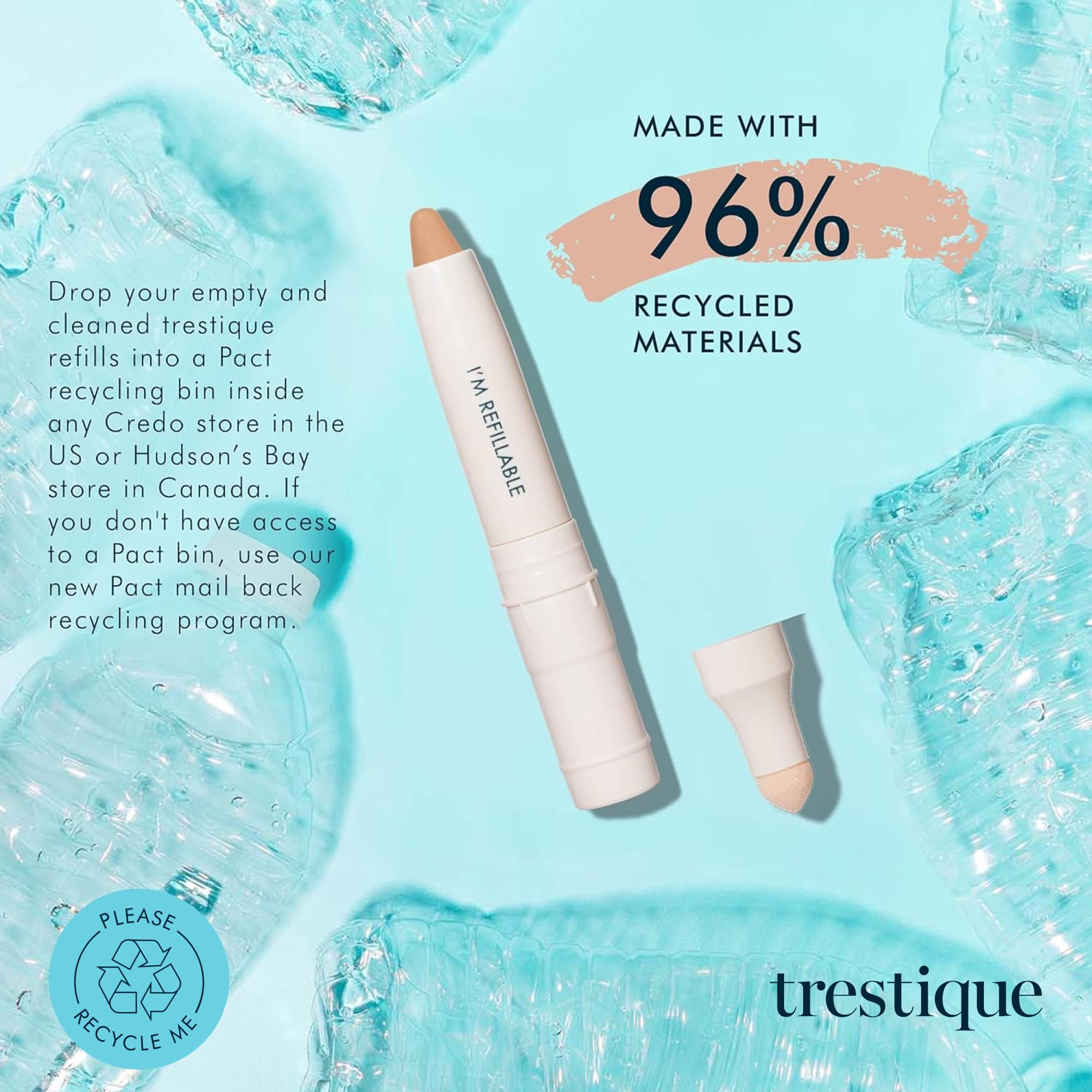 Trestique Refillable Concealer Crayon with Built-In Blending Sponge | Clean & Sustainable Under Eye Makeup | Vegan, Cruelty-Free Concealer for Dark Circles & Blemishes | Perfect for Everyday Wear & Travel Touch-Ups