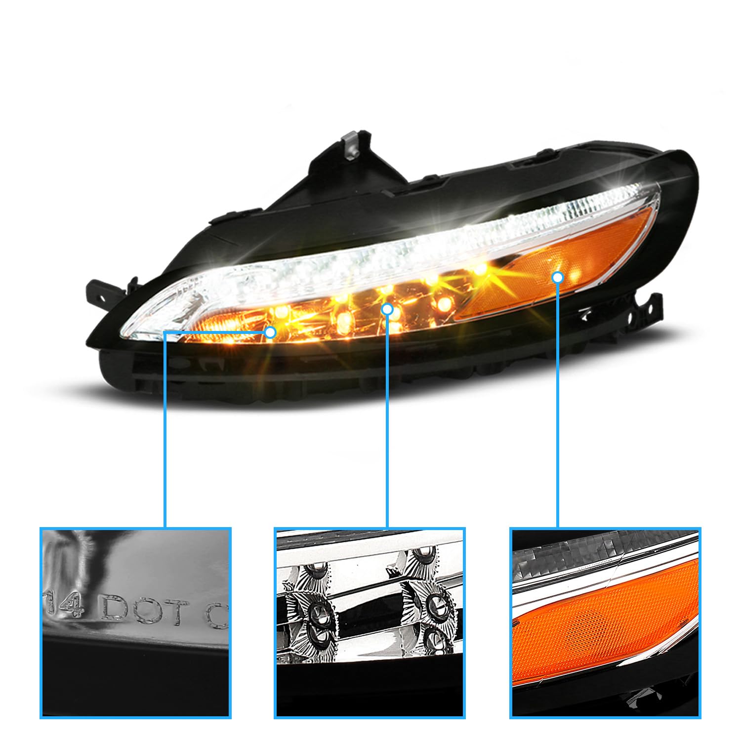 2014-2018 Jeep Cherokee KL Full LED DRL Replacement Lights - Amber Parking Turn Signal Pair (Driver & Passenger Side) | Upgrade for Better Visibility & Style | Perfect for Night Driving & Off-Road Adventures