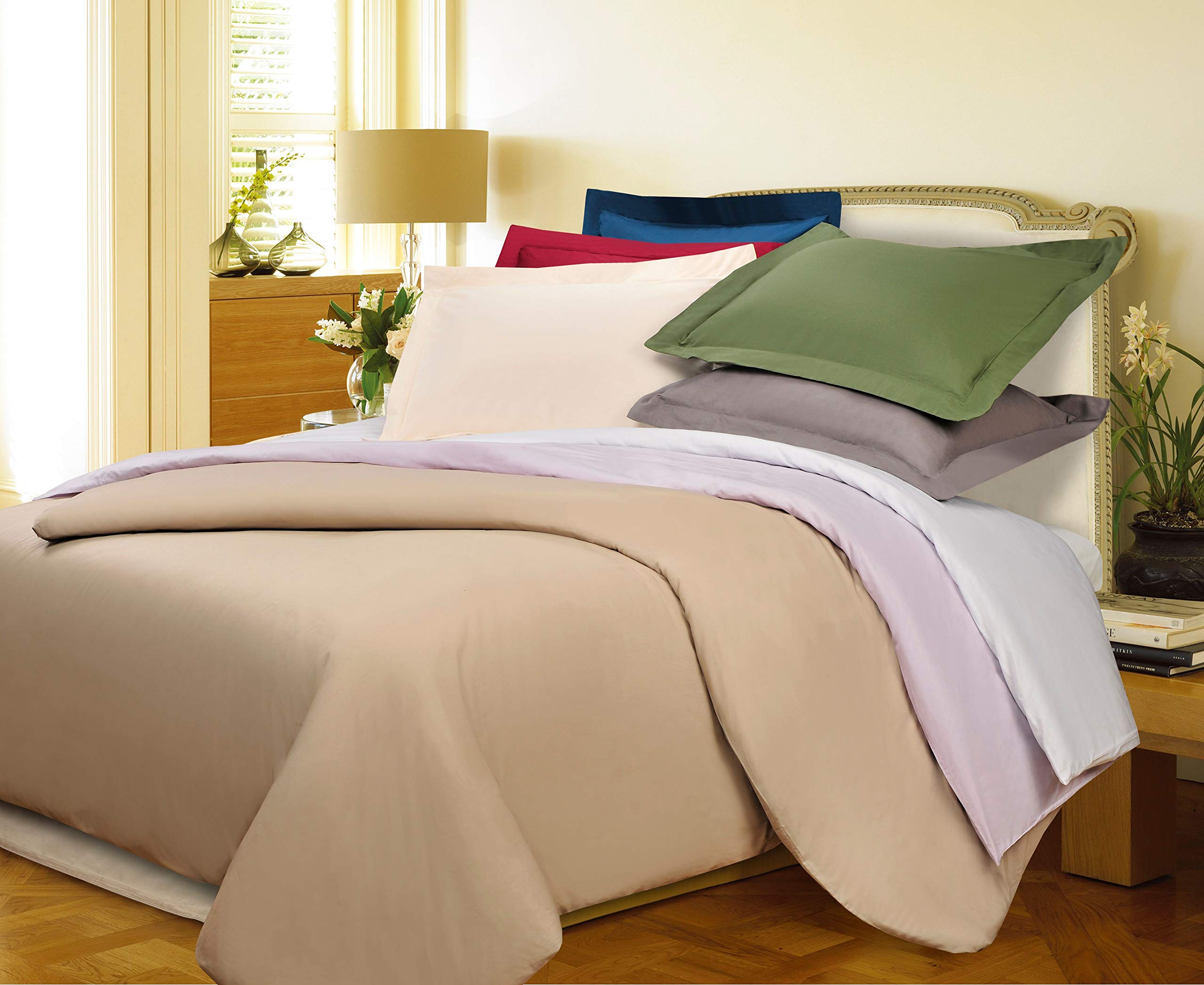 Premium 300-Thread Count Percale Cotton Duvet Cover Set - King Size Tan 3-Piece Bedding with Sateen Weave | Ultra Soft, Cooling & Breathable for All-Season Comfort | Perfect for Master Bedroom, Guest Room & Hotel Luxury