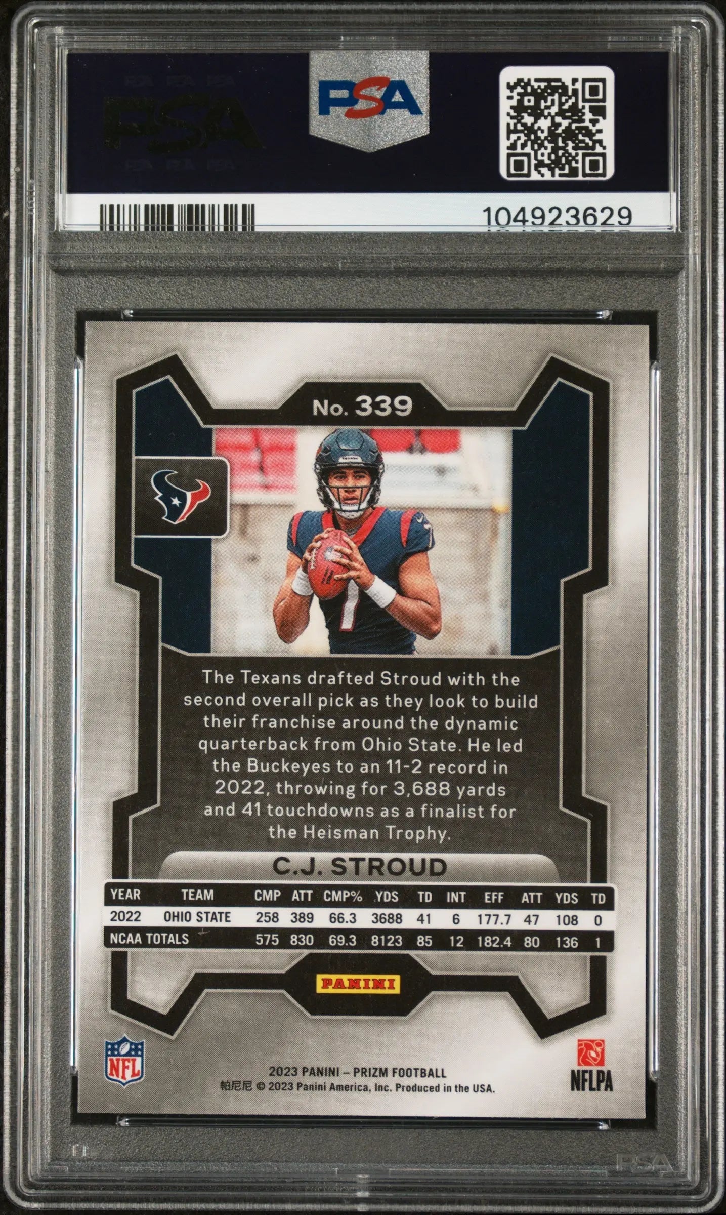2023 Panini Prizm Football CJ Stroud Rookie Card PSA 10 Gem Mint - Collectible Sports Memorabilia for Football Fans & Card Investors