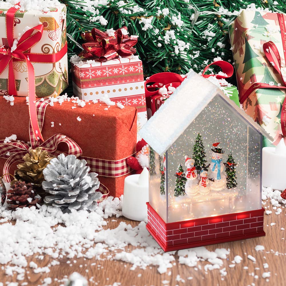 Wondise Christmas Snow Globes with Timer - USB/Battery Operated Lighted Musical Snow Globe with Swirling Glitter for Holiday Decor | Perfect for Christmas Tree, Mantel & Home Decoration