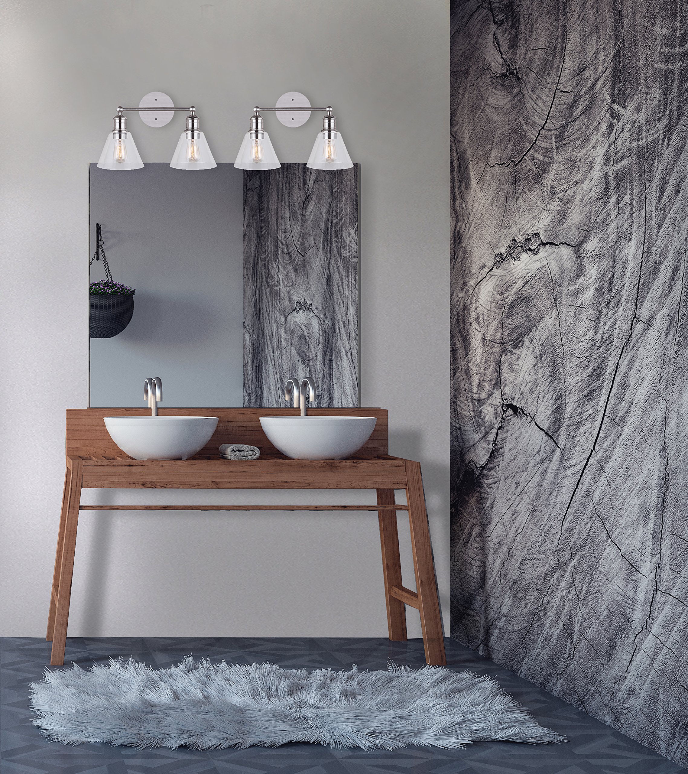 CANARM IVL628A02BN LTD Larken 2-Light Brushed Nickel Vanity Light with Clear Glass Shades - Perfect for Bathroom, Bedroom, and Dressing Room Lighting