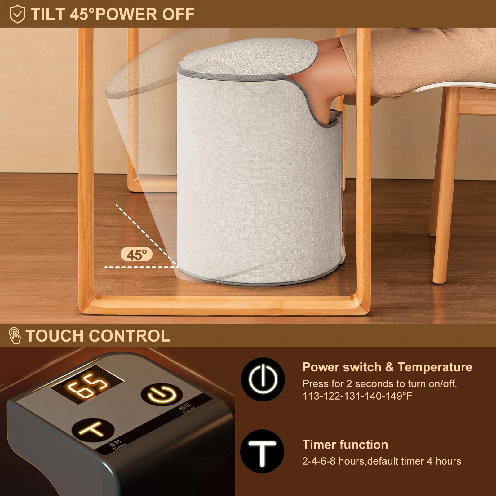 Under Desk Foot Warmer Heater for Office & Home - Foldable Space Heater with Adjustable Temperature, Timer & Auto Shut Off - Quiet Energy Efficient Indoor Heating for Winter Work & Relaxation