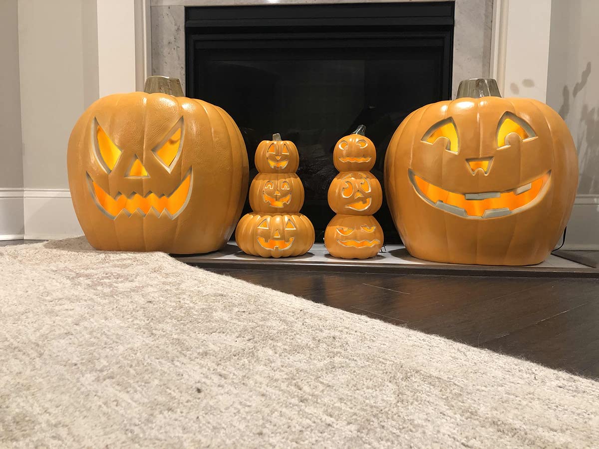 LED Light Up Halloween Pumpkin Lanterns - Set of 4 Jack O'Lantern Decorations for Indoor & Outdoor Fall Party Decor, Porch, Yard, and Garden Halloween Lighting