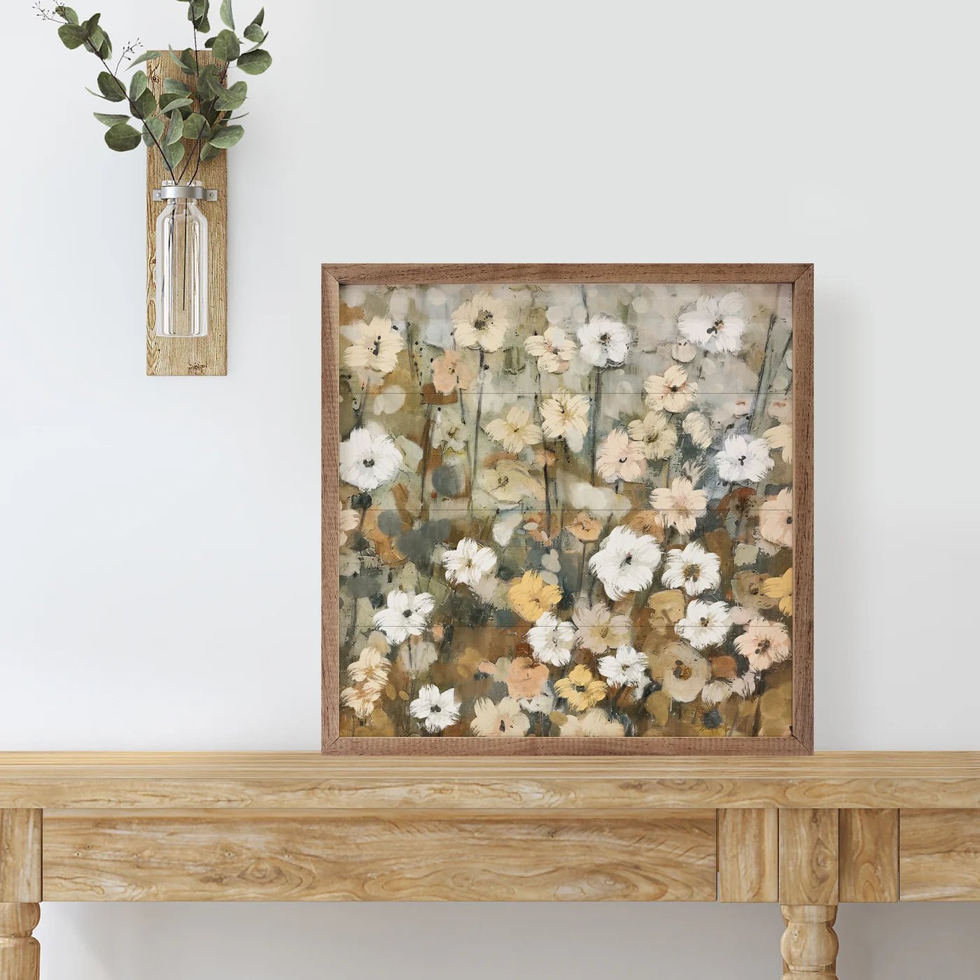 Nina Blue Abstracted Florals 3 Neutral Wood Framed Print - Modern Botanical Wall Art for Living Room, Bedroom & Office Decor