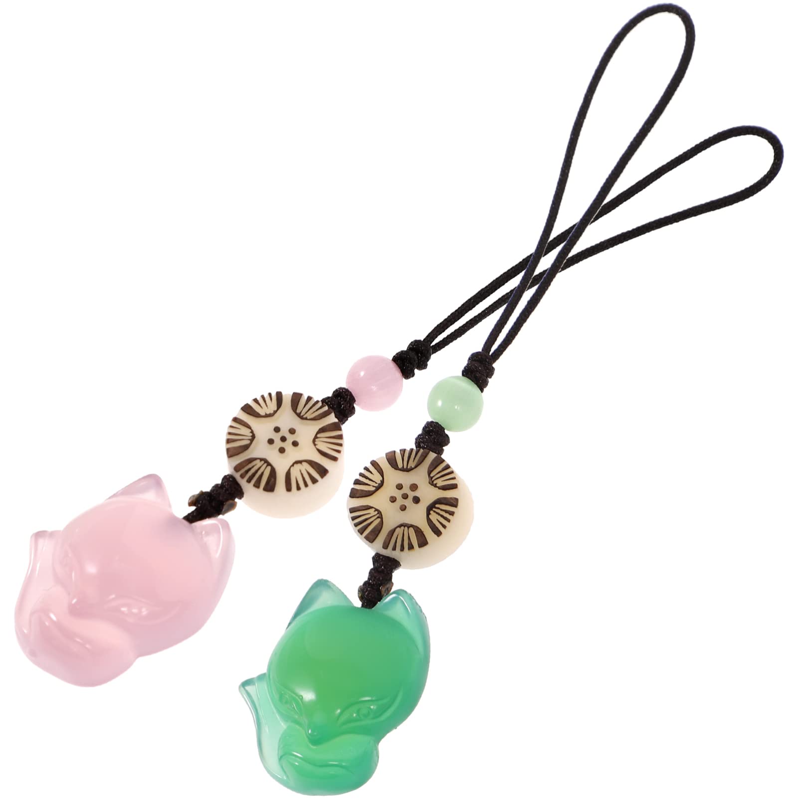 Little Fox Phone Strap Pendant - Agate Jade Phone Charm & Keychain Accessory (2PCS, Green & Pink) | Cute Gift for Friends, Phone Bag Decoration | Perfect for Daily Use, Travel & Fashion Accessories
