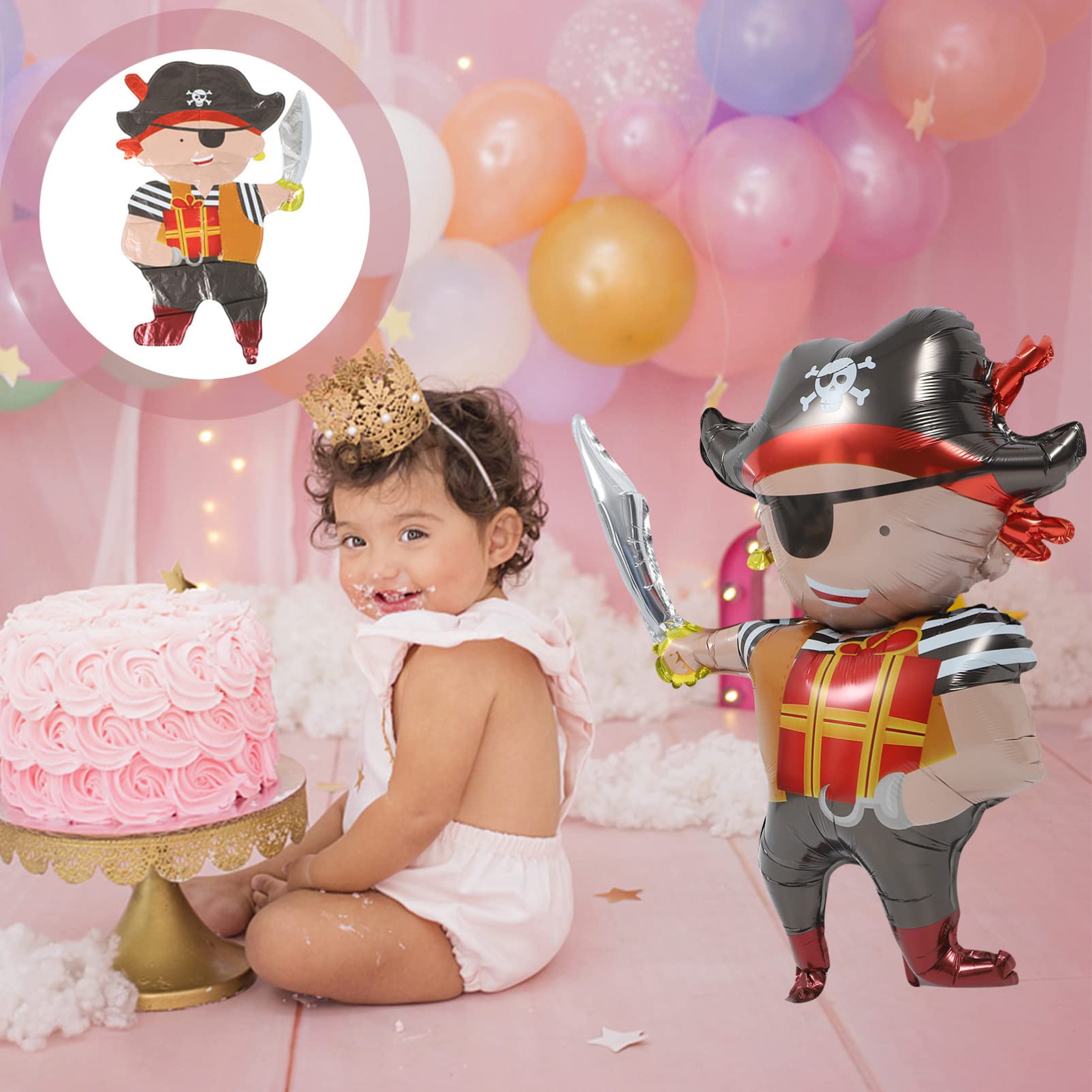 3pcs Pirate Captain Balloon Set - Aluminum Foil Balloons for Pirate Themed Birthday Party Decorations | Perfect for Boys' Birthday, Wedding, and Pirate Party Decor