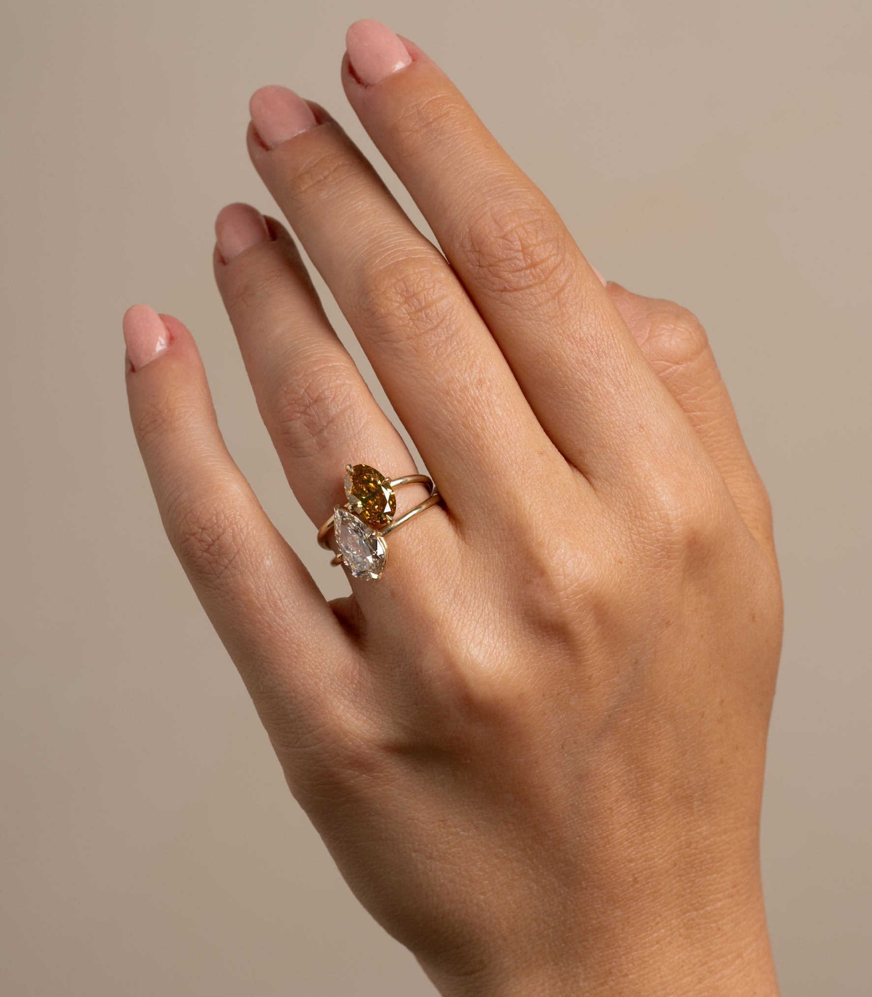 Annika Double Champagne Diamond Engagement Ring - 14K Gold Wedding Band for Women, Vintage Bridal Jewelry - Perfect for Proposals, Anniversaries & Special Occasions
