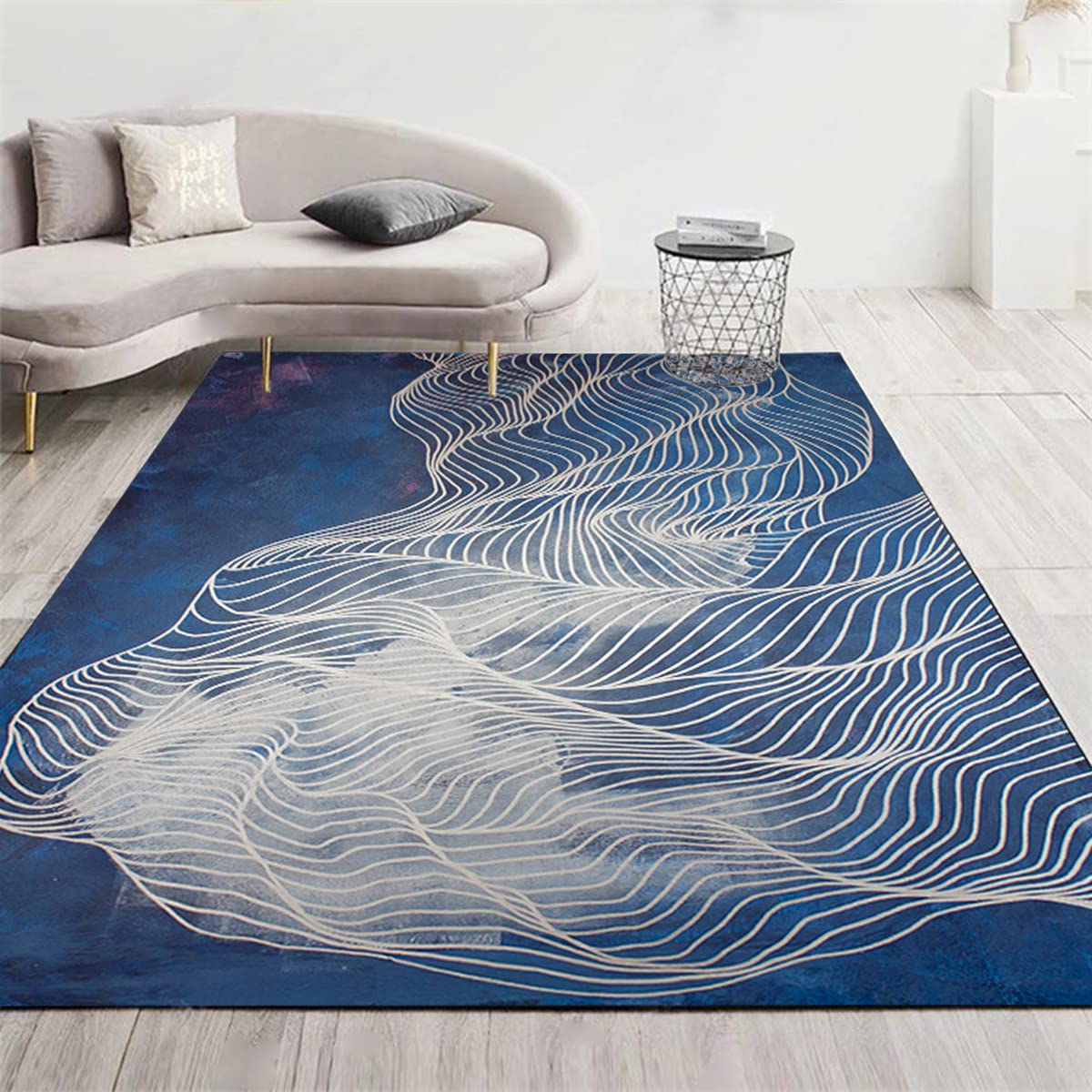 Distressed Marble Swirl Area Rug 7x9ft - Washable Reversible Vintage Teal Blue Carpet for Living Room, Bedroom, Dining Room & Classroom Decor | Extra Large Floor Mat for Home, Office & Dorm