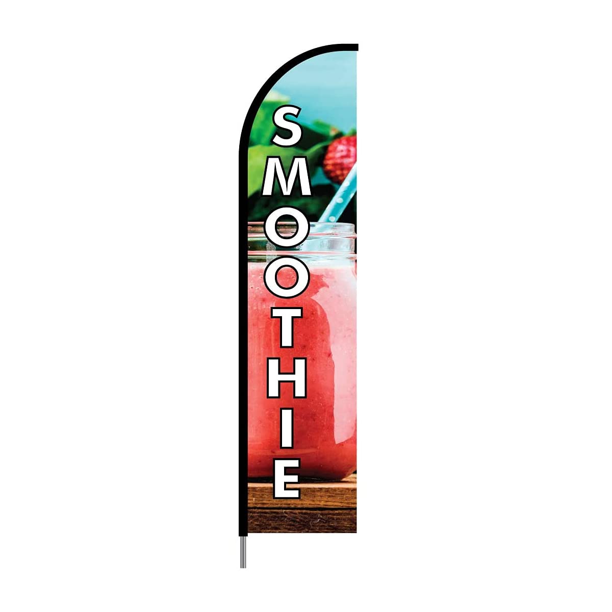 15ft Smoothies Sign Banner Swooper Feather Flag Pole Kit - Outdoor Advertising Display for Restaurants & Businesses - Perfect for Storefronts, Events, and Promotions