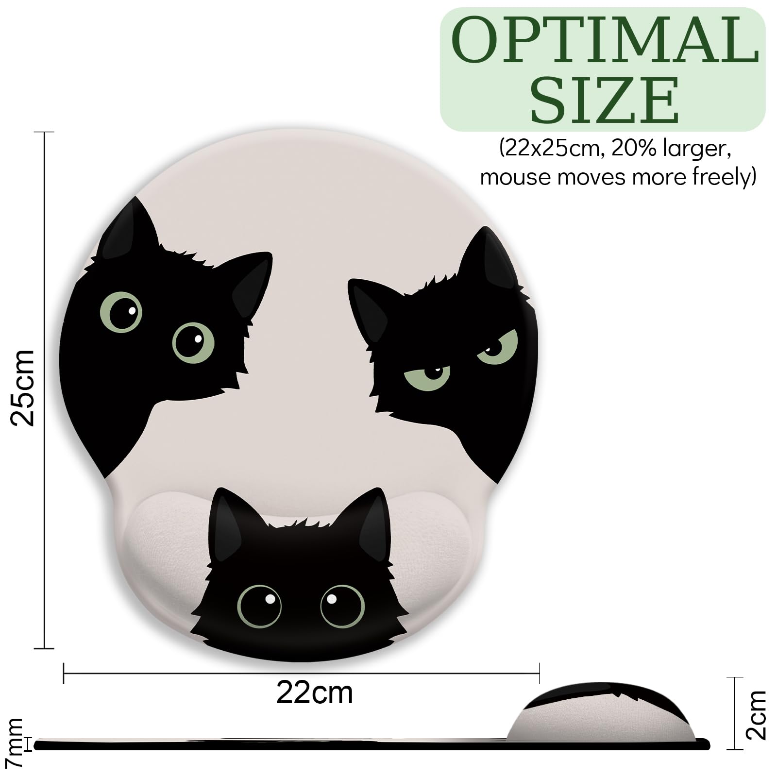 Ergonomic Cat Mouse Pad with Wrist Rest - Non-Slip Gaming Mousepad for Pain Relief, Cute Black Cat Design Office Desk Accessories (Perfect for Work, Gaming & Home Office Decor)