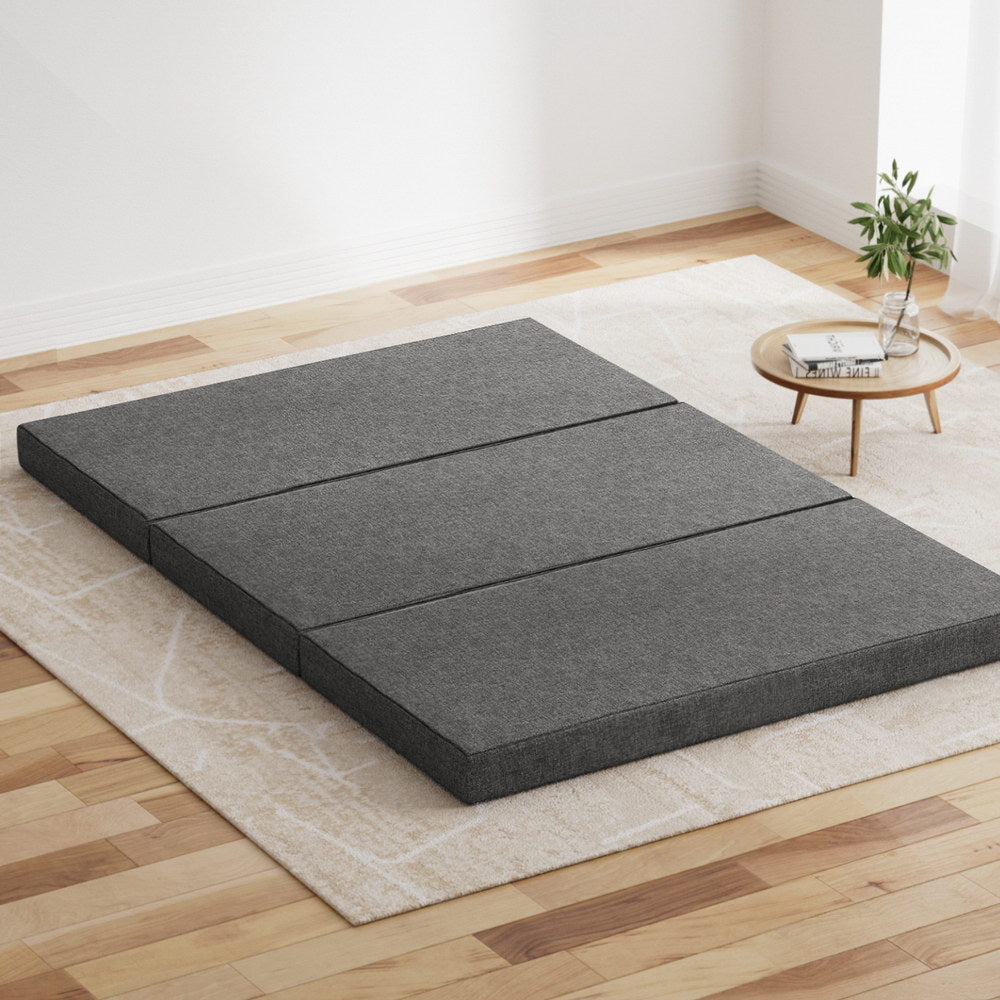 Double Size Folding Foam Mattress - Portable Bed Mat for Camping & Guest Room - Dark Grey Memory Foam Mattress Topper for Travel, Home & Temporary Sleeping Solutions