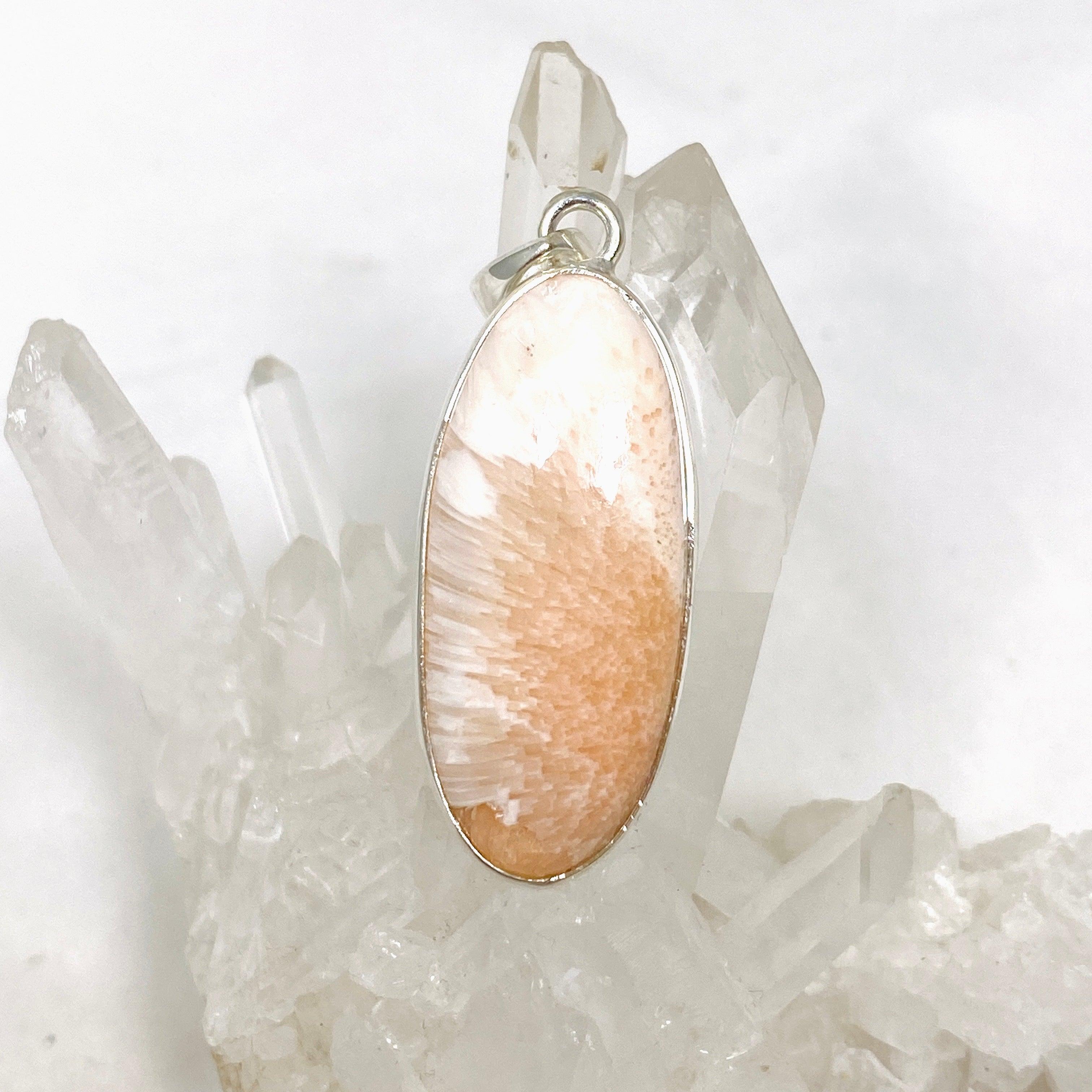 Natural Peach Scolecite Oval Pendant Necklace - Healing Crystal Jewelry for Women - Perfect for Meditation, Energy Balancing & Spiritual Gifts