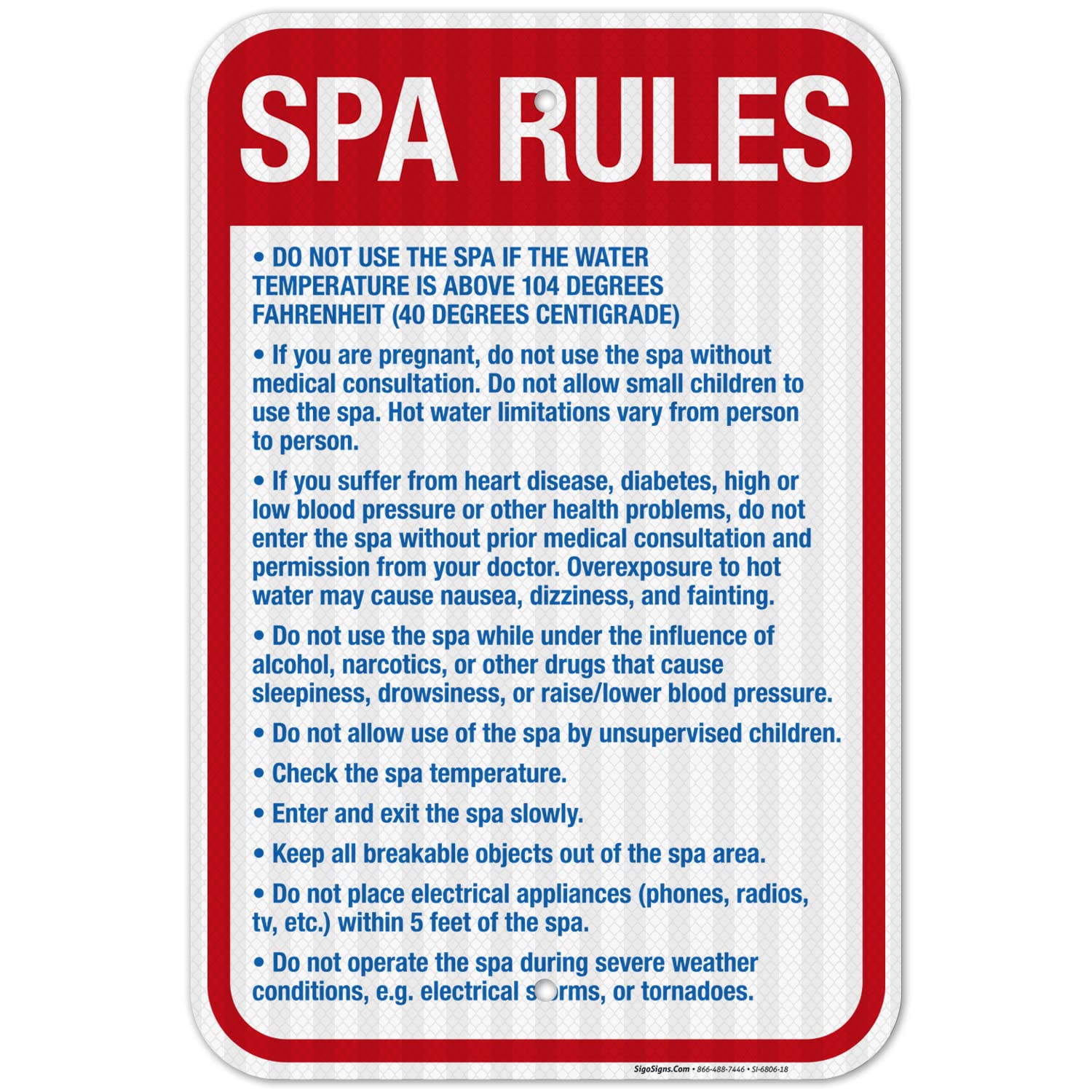 3M EGP Reflective Aluminum Spa & Pool Rules Sign - 12x18 Inches, Fade Resistant, Indoor/Outdoor Use - Perfect for Resorts, Gyms & Public Pools - Made in USA