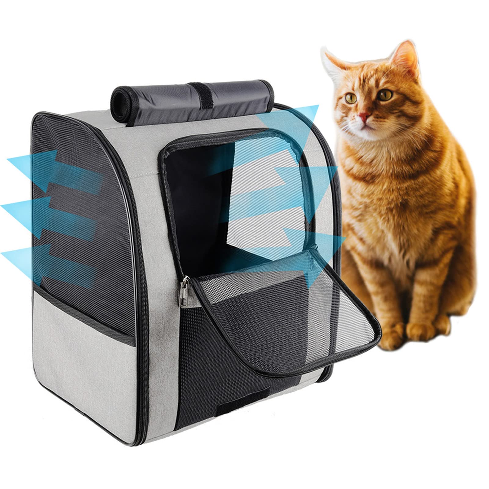 WANGLE Large Cat Backpack Carrier - Breathable Pet Shoulder Bag for Puppy & Cats, Portable Folding Travel Backpack for Small Animals (Gray, Size S) - Perfect for Outdoor Adventures, Vet Visits & Daily Commutes