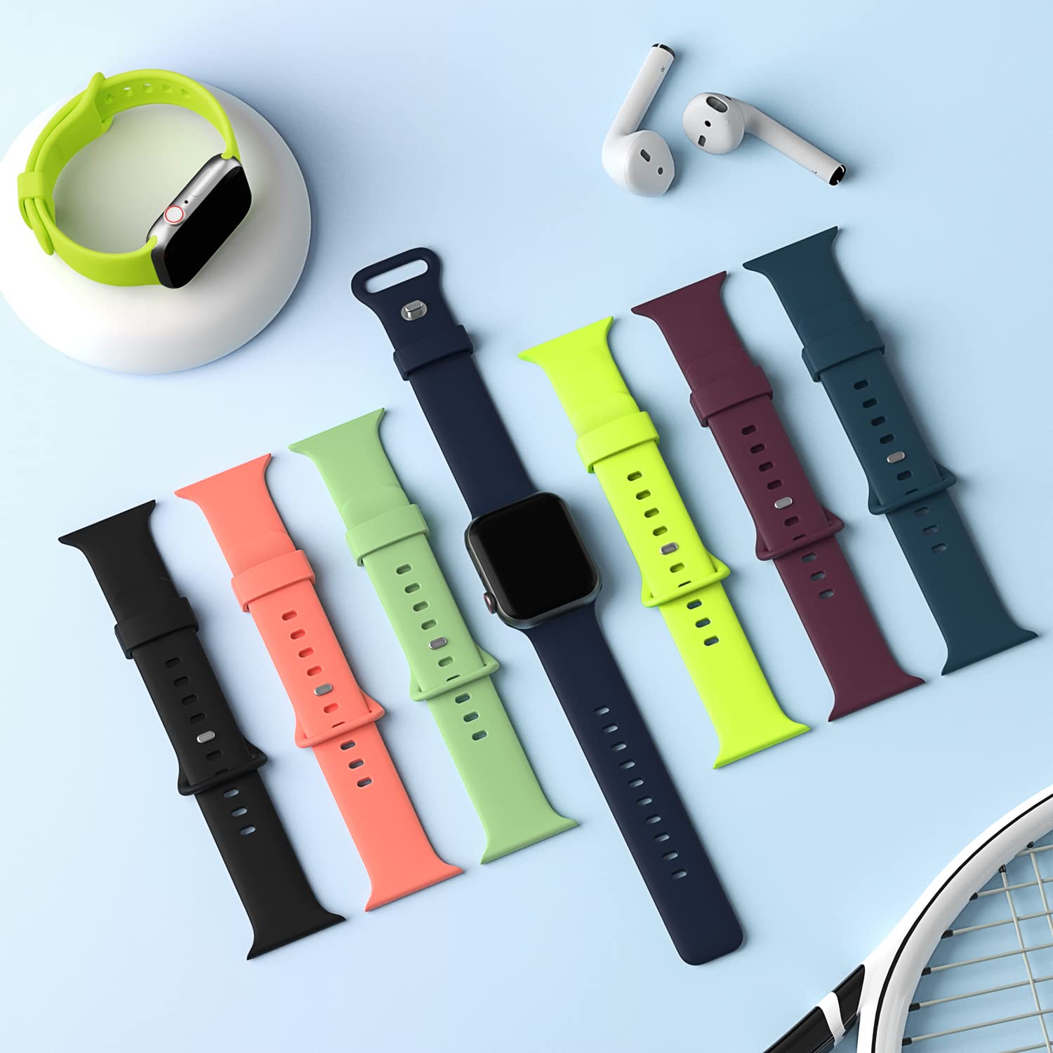 AOTUAO Soft Silicone Sport Band for Apple Watch 38mm 40mm 41mm - Compatible with Series 9/8/7/6/5/4/3/2/1/SE - Unisex Breathable Watch Strap Replacement in Brilliant Yellow - Perfect for Running, Gym Workouts & Daily Wear