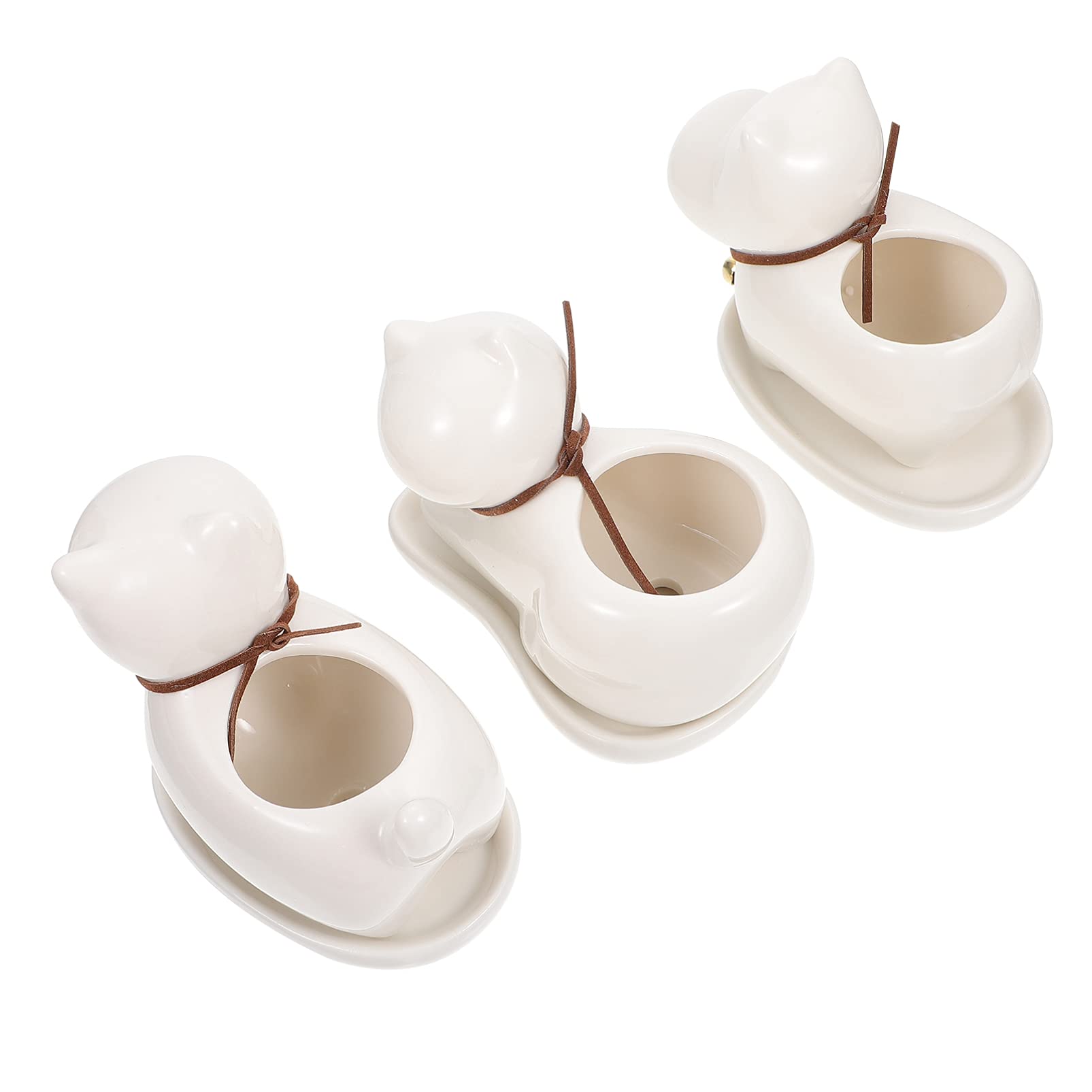 FOMIYES 3-Pack Ceramic Flower Pots with Drainage Trays - Modern White Mini Planters for Succulents, Herbs & Small Plants - Indoor/Outdoor Home Decor, Office Desk, Garden & Balcony Decorating