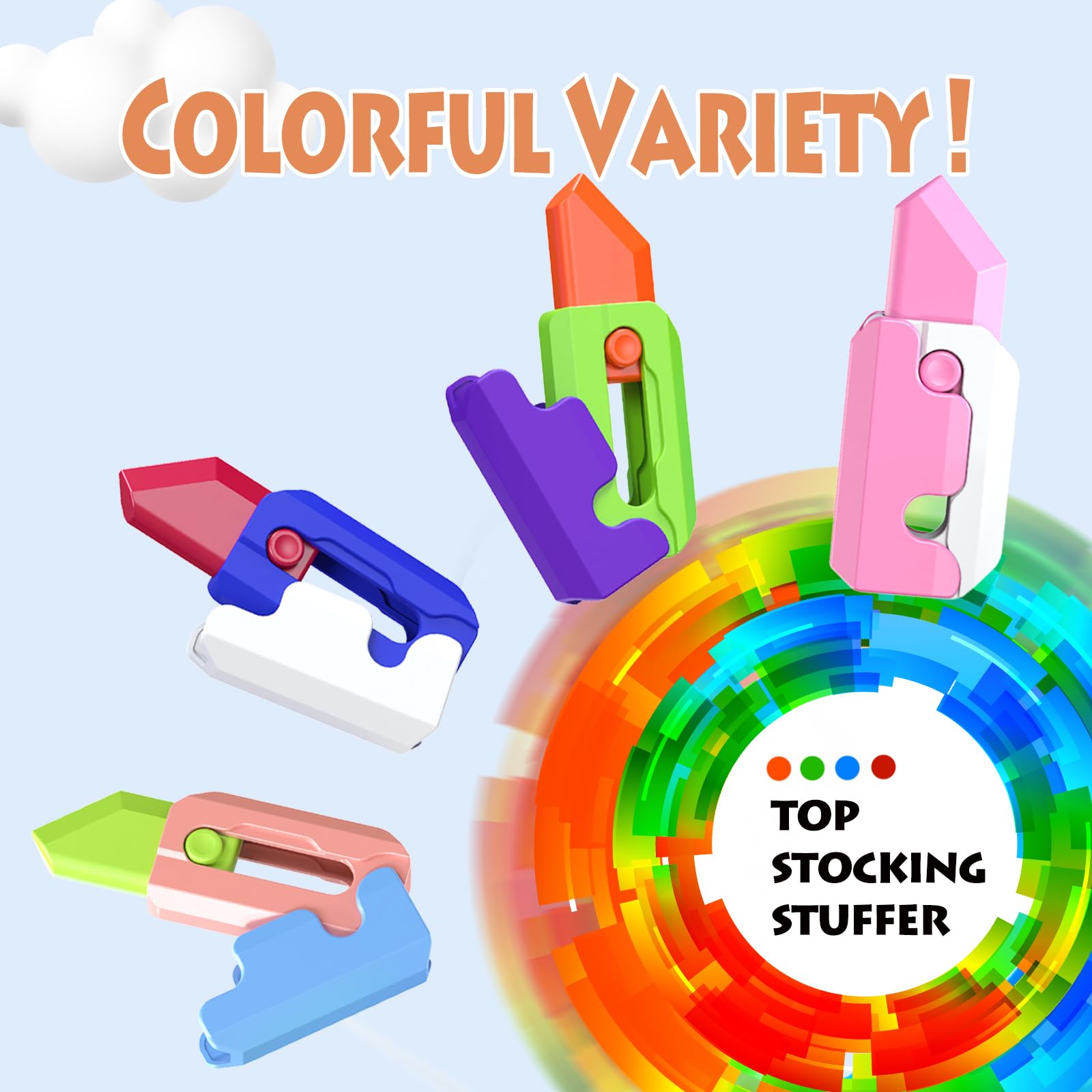 Doloowee Fidget Knife Toys - 4 Pack Stress Relief Sensory Toys for Kids & Adults with Autism, ADD, ADHD - Anxiety Relief, Focus & Calming Tool - Perfect Christmas Birthday Gift for Boys (Great for Classroom, Office, Travel & Home Use)