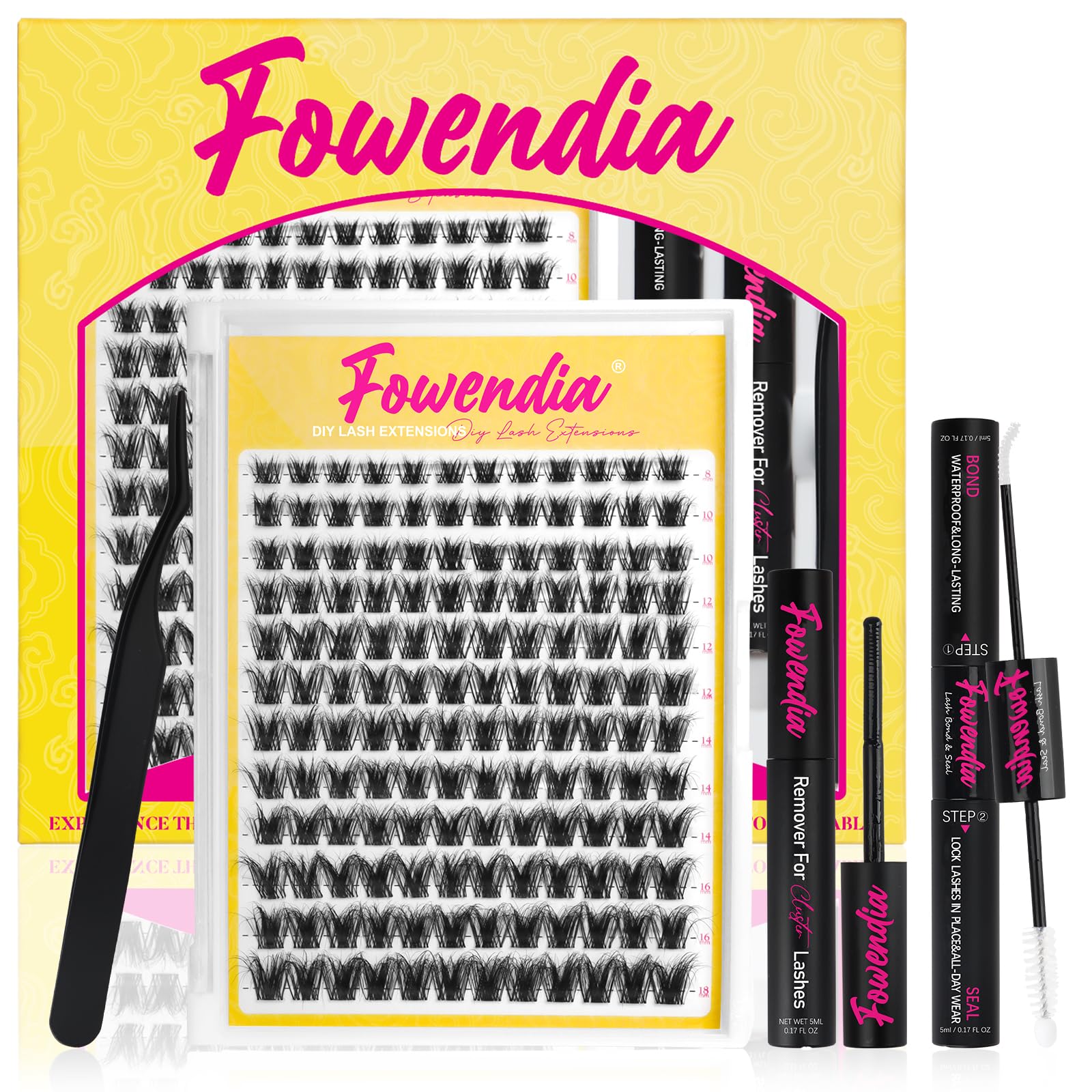 3D Fluffy Cluster Lashes D Curl - DIY Eyelash Extension Kit with Natural Look (8-18mm) | Includes Bond, Seal & Remover | Ultra-Invisible Band & No-Glue Lower Lashes by Daffofil - Perfect for Daily Wear, Special Occasions & Professional Makeup Looks