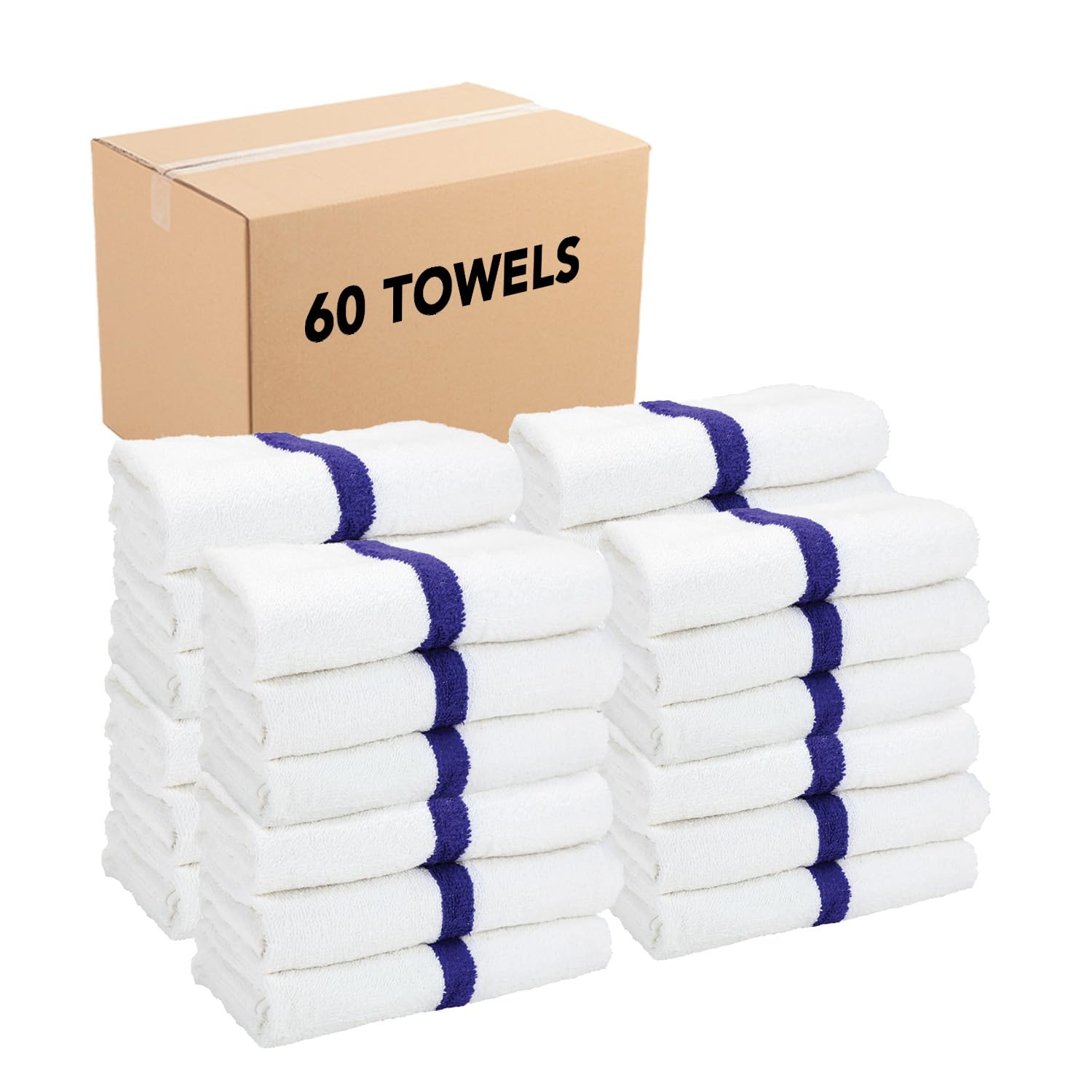 **Arkwright White Bath Gym Towel - 60 Pack Bulk 100% Cotton Soft Quick-Dry Absorbent Towels for Workout, Bathroom, Spa & Pool - 22 x 44 Inches, Blue - Perfect for Gyms, Hotels & Home Use**