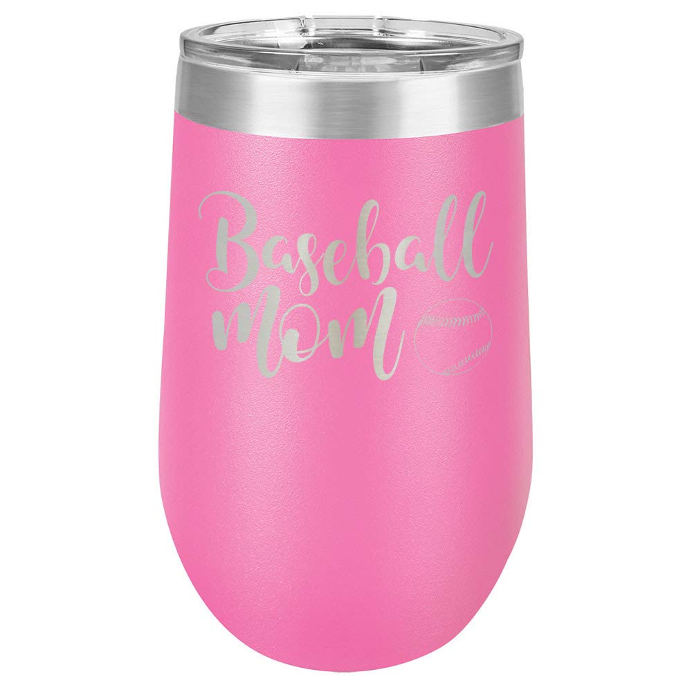 BASEBALL MOM Pink 16oz Insulated Wine Tumbler with Lid - Laser Engraved Funny Quotes | Perfect Mother's Day Gift for Baseball Moms | Great for Games, Tailgating & Everyday Use | OnlyGifts.com